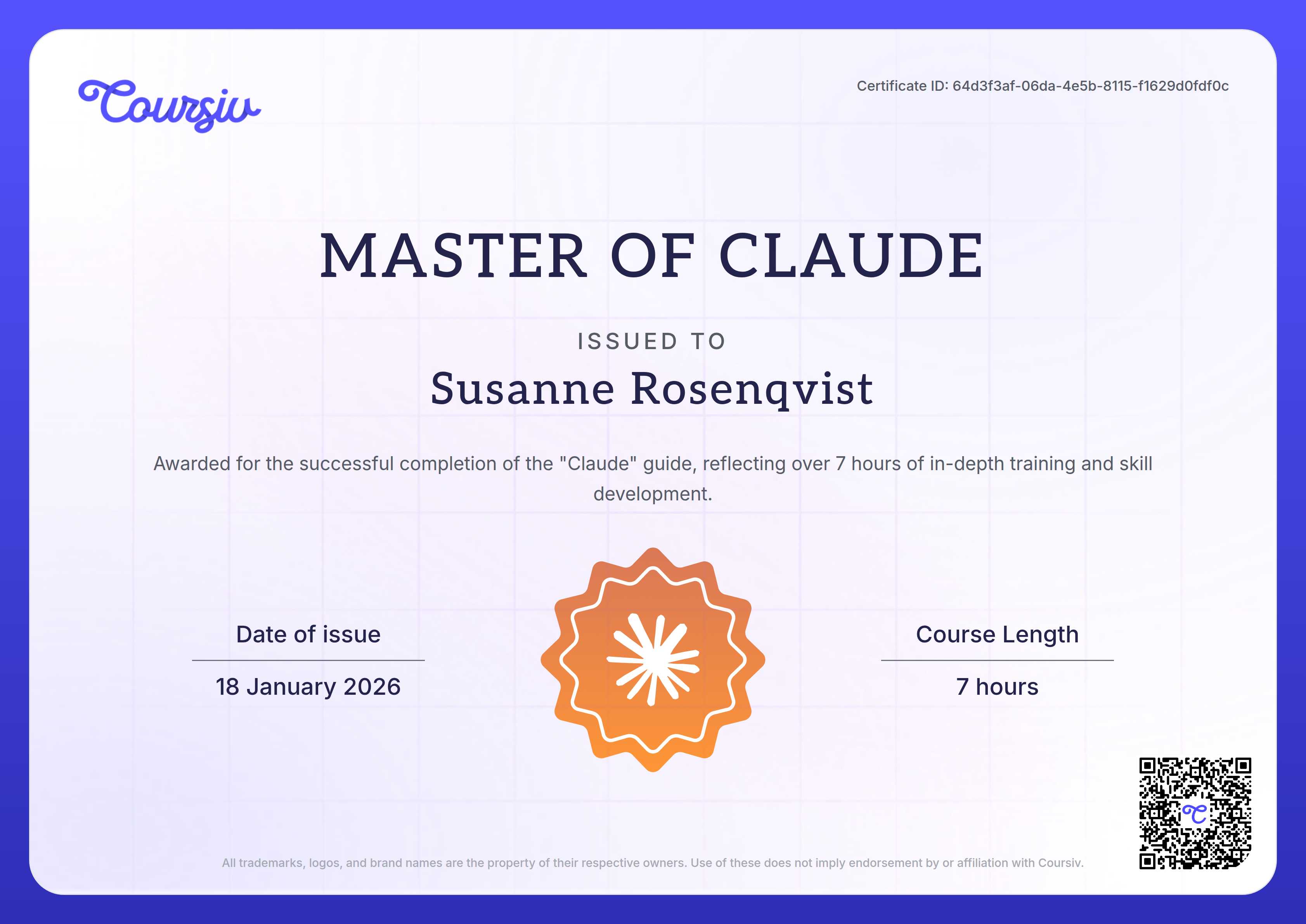 Certificate for Claude