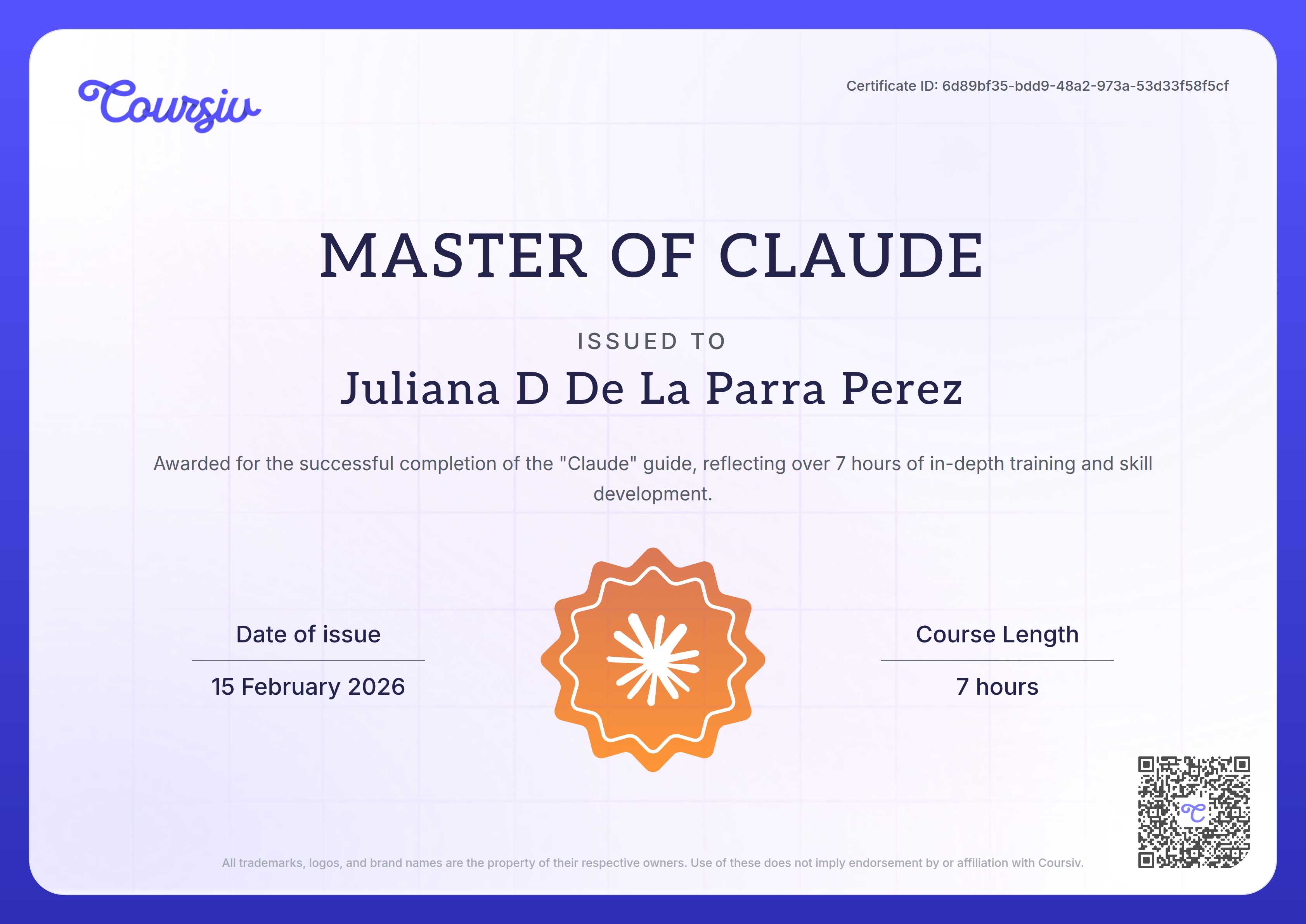 Certificate for Claude
