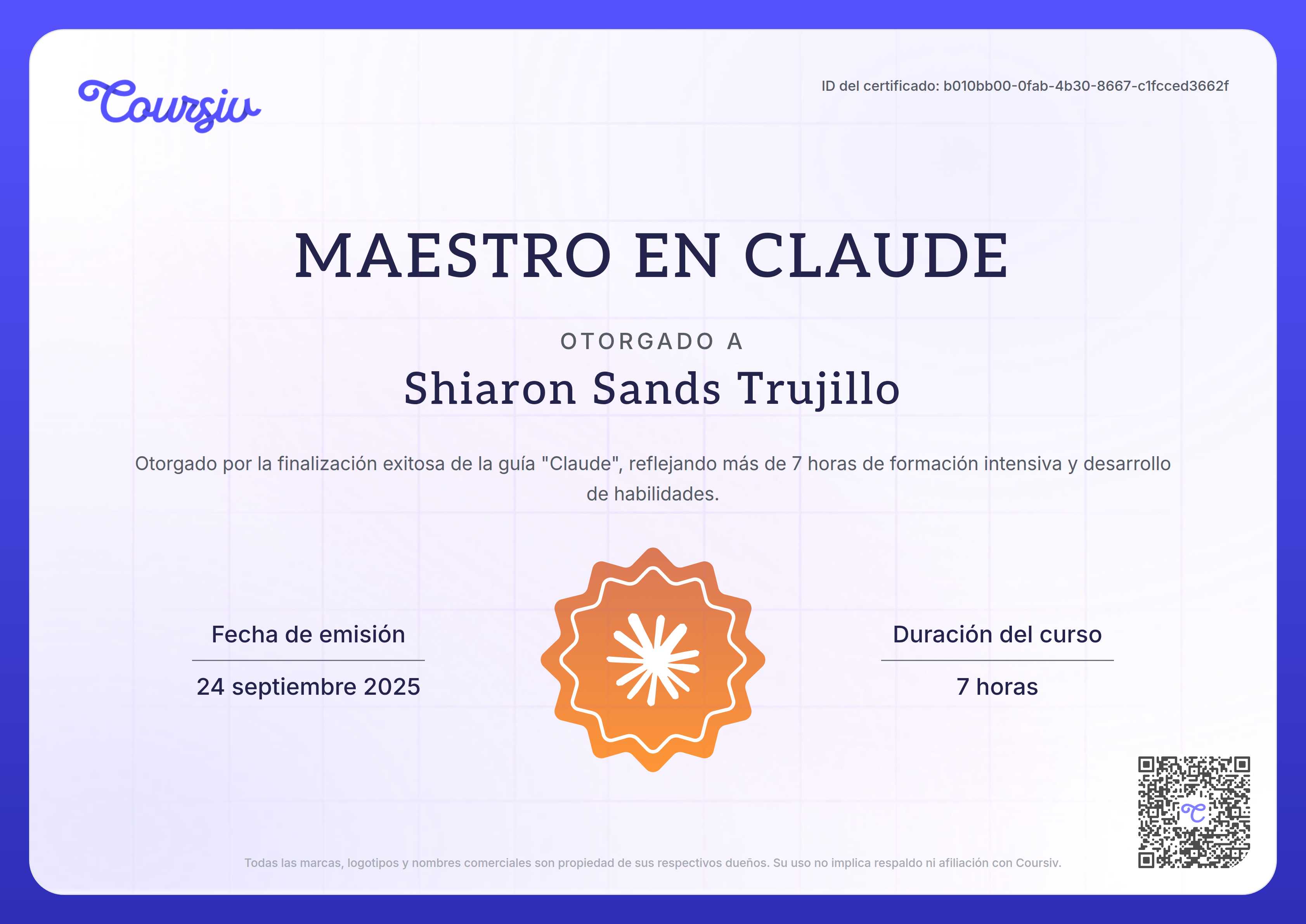 Certificate for Claude
