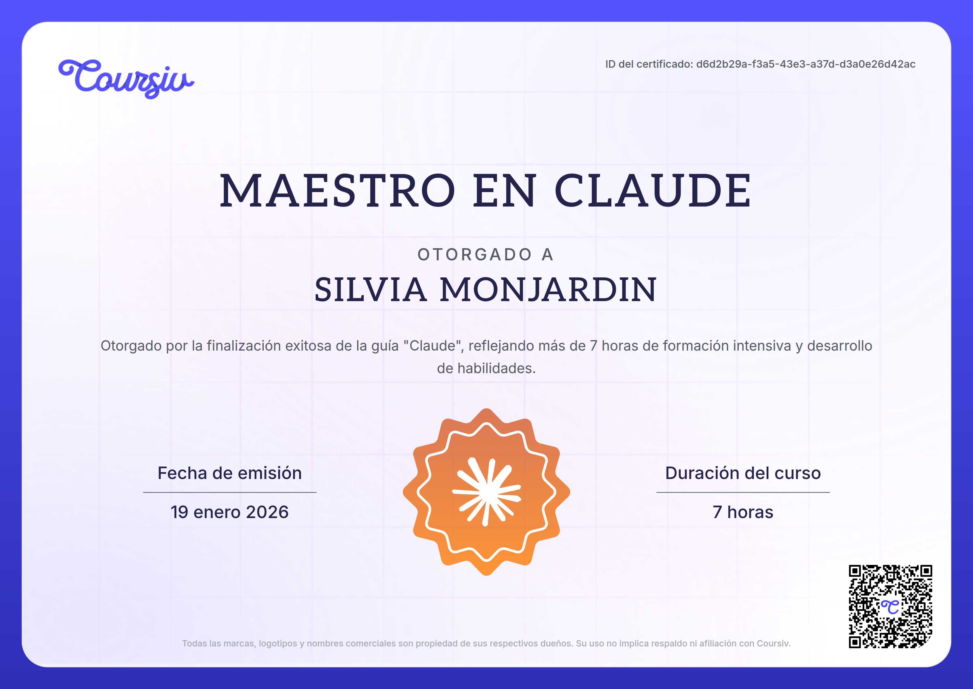 Certificate for Claude