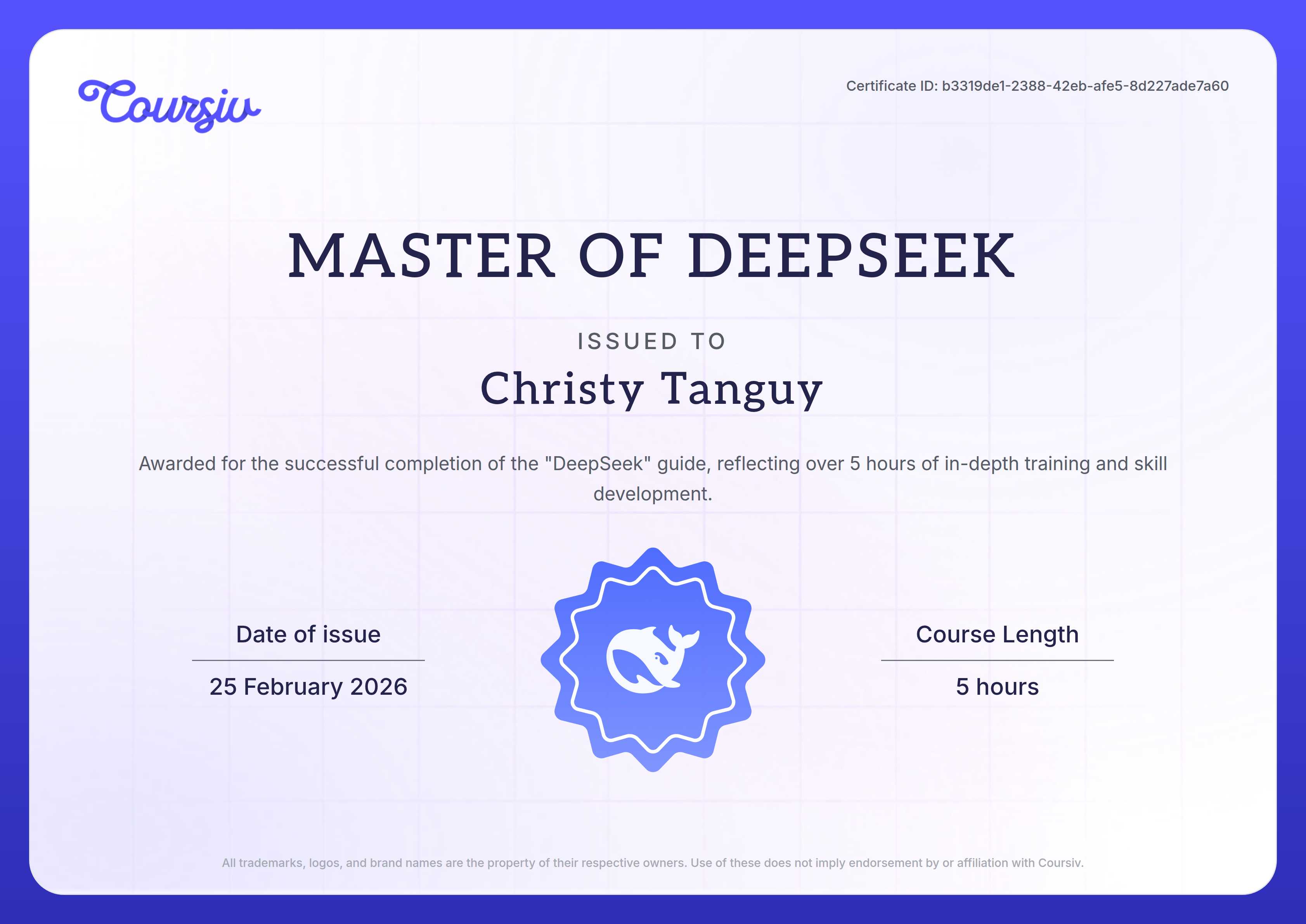 Certificate for DeepSeek