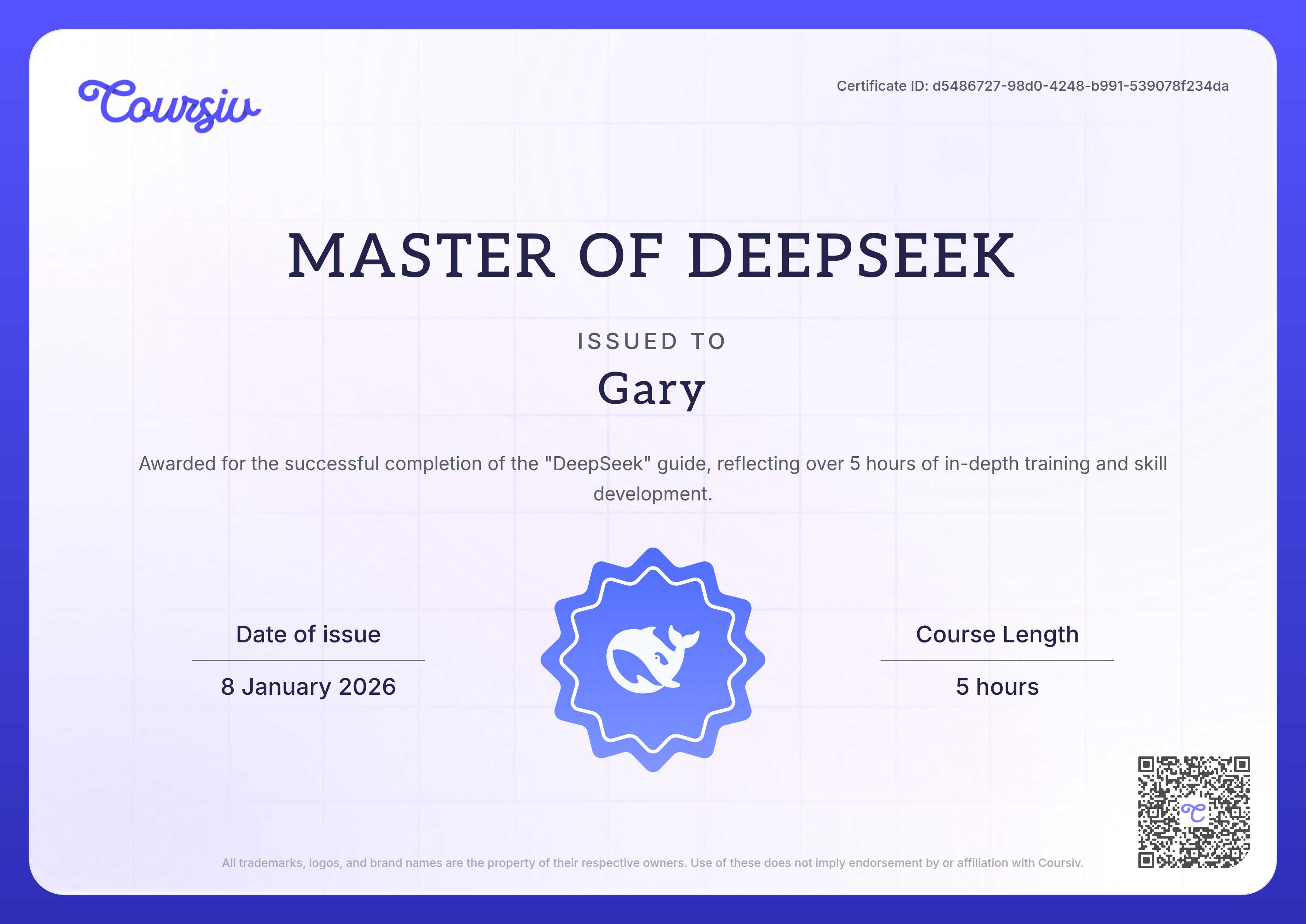 Certificate for DeepSeek
