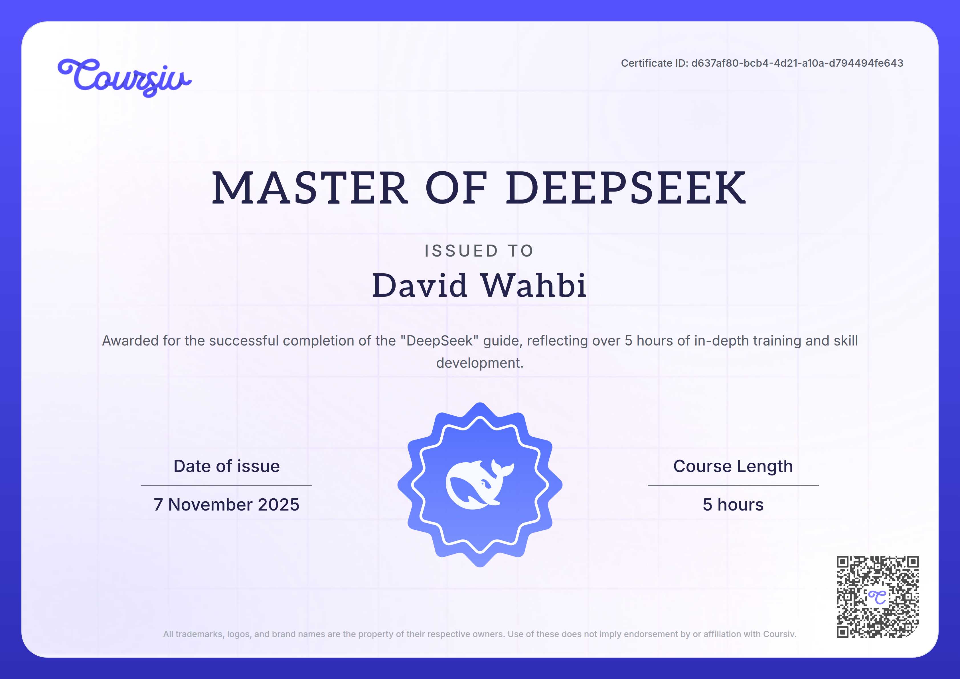 Certificate for DeepSeek