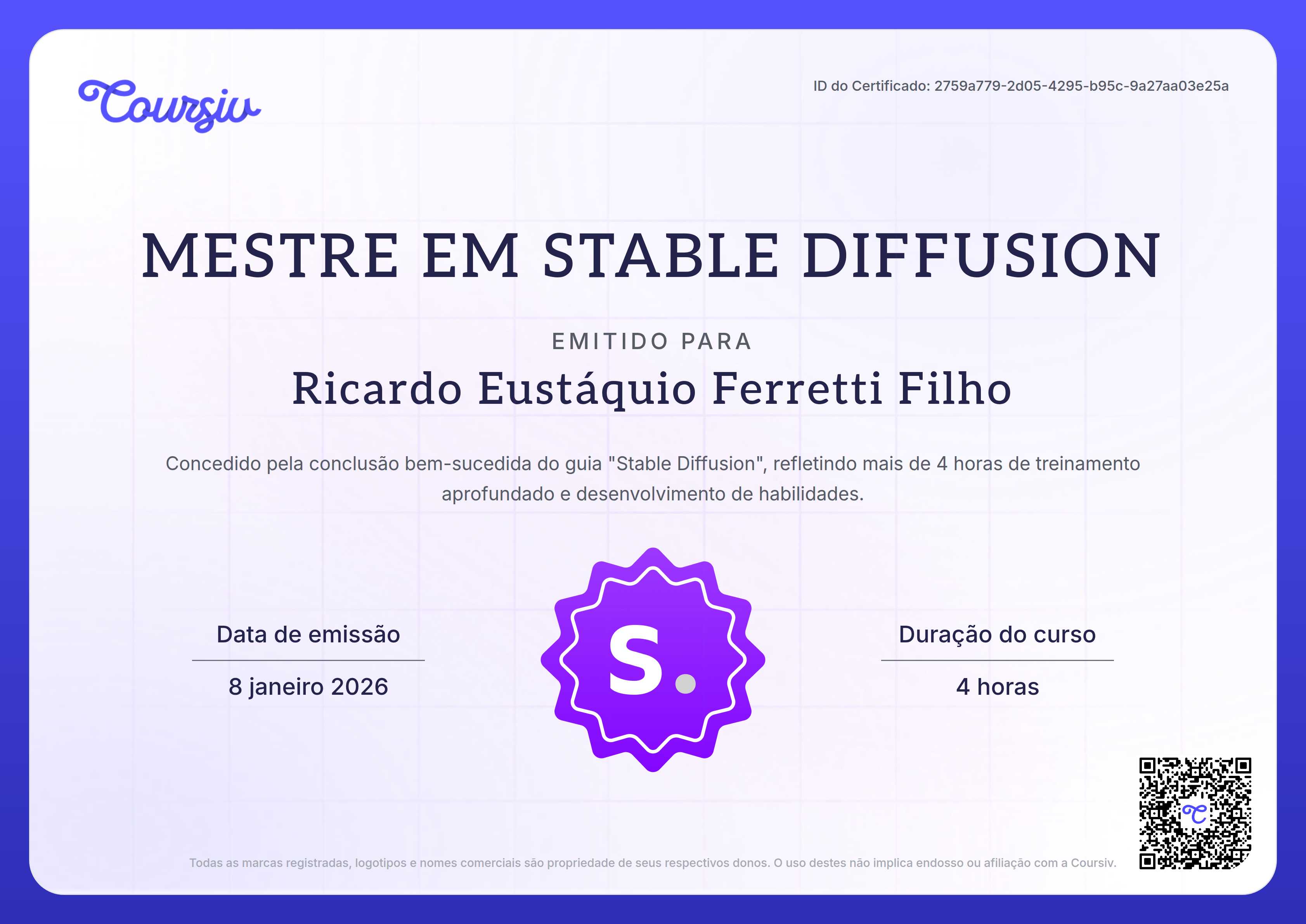 Certificate for Stable Diffusion