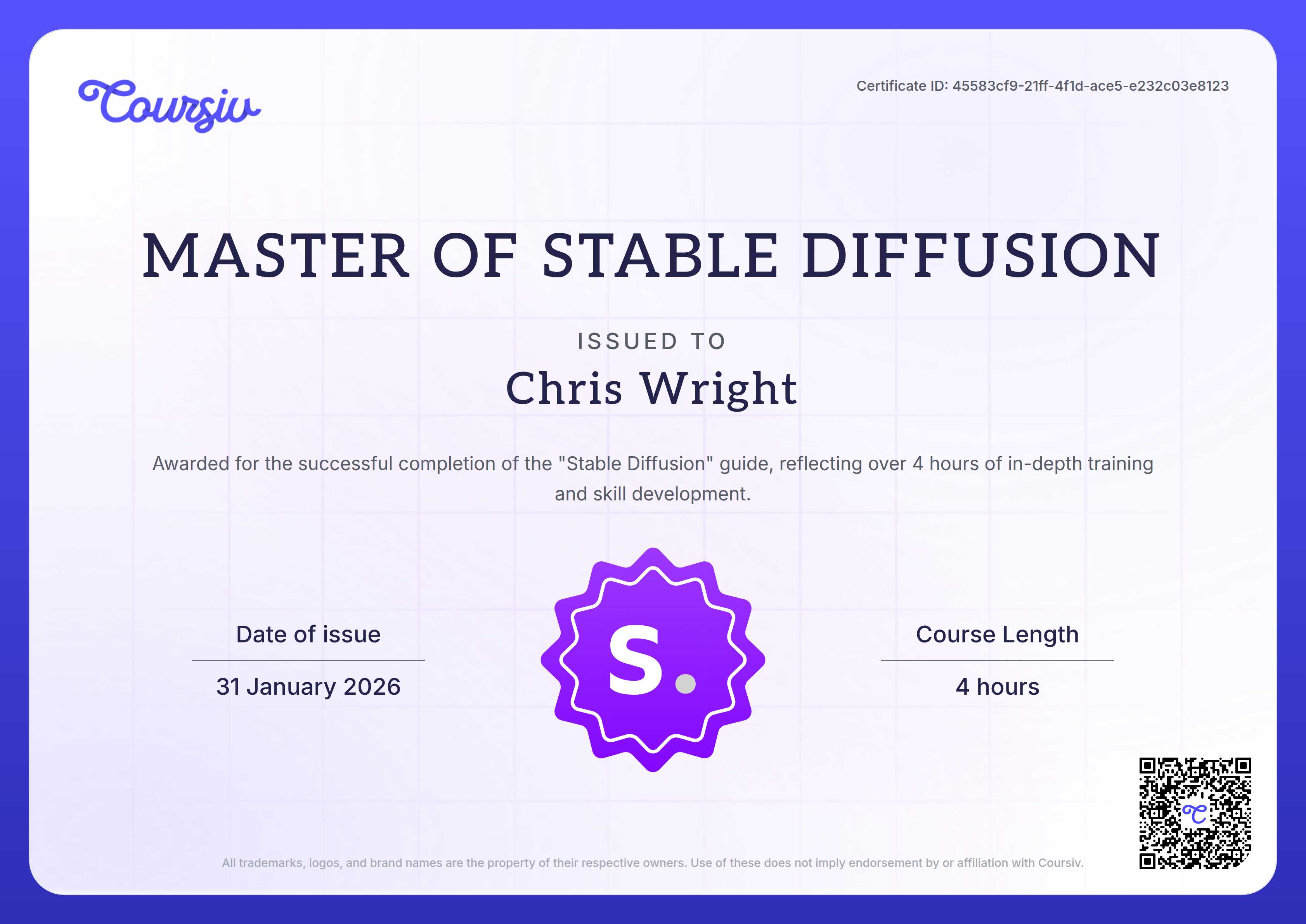 Certificate for Stable Diffusion