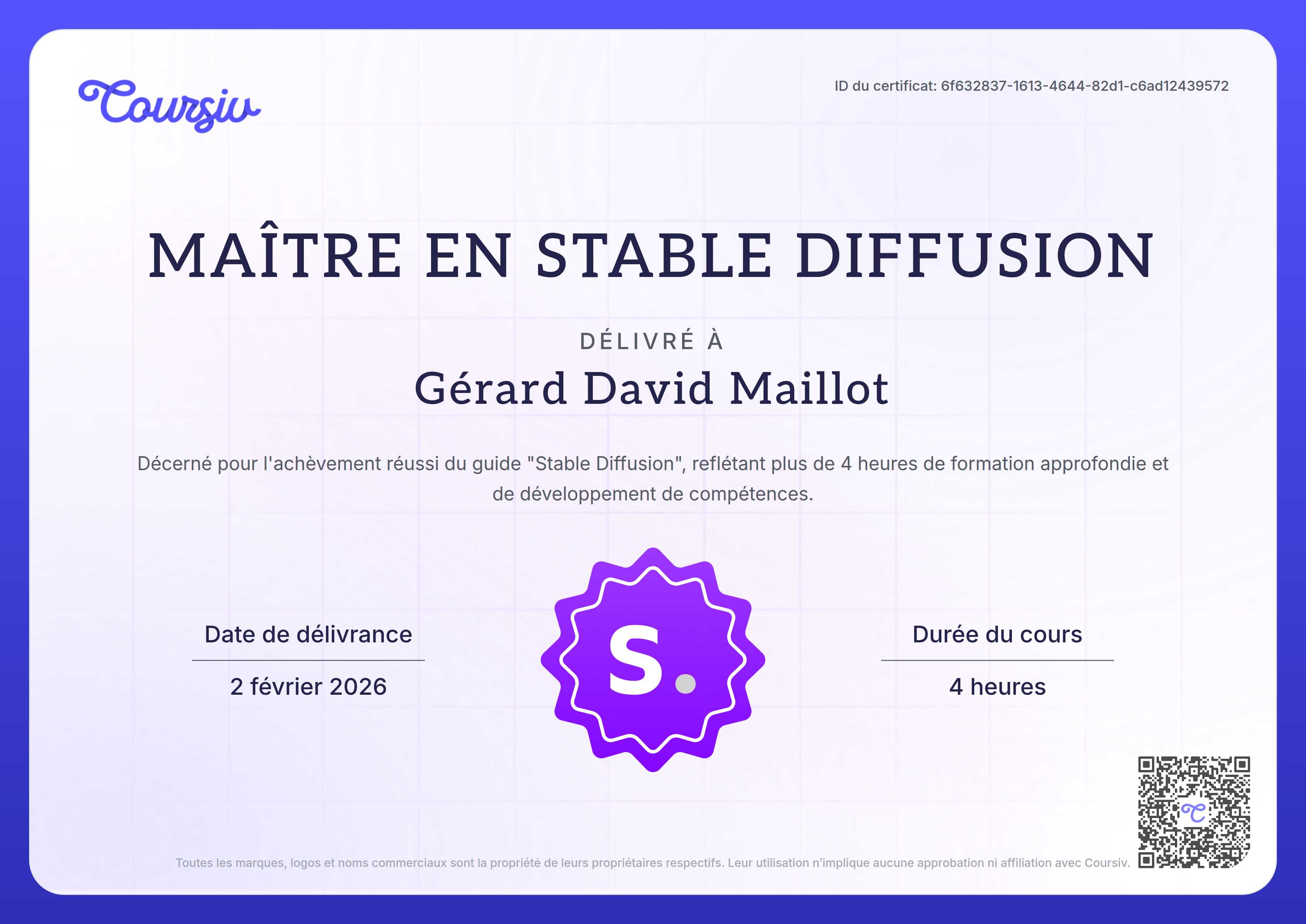Certificate for Stable Diffusion