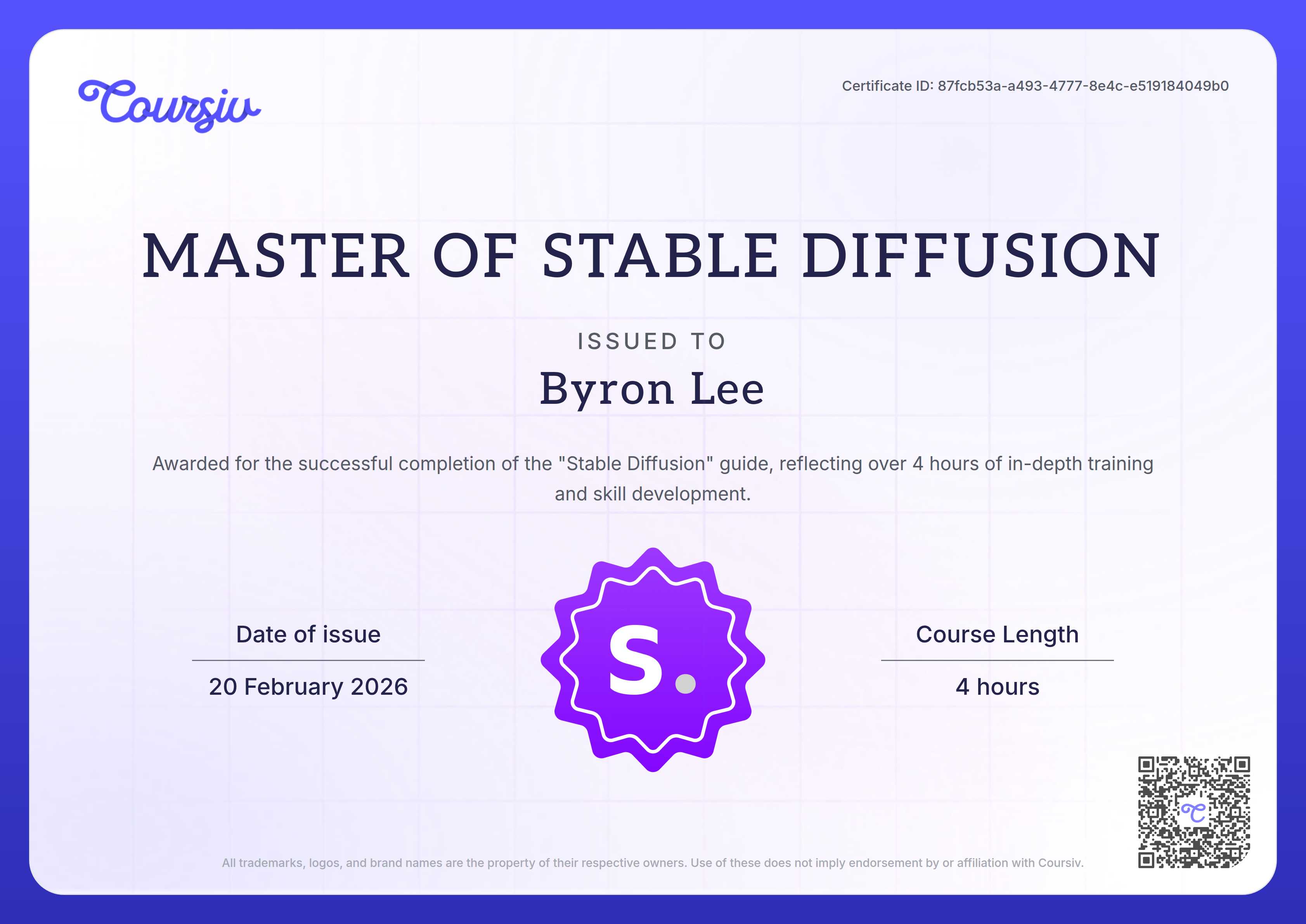 Certificate for Stable Diffusion
