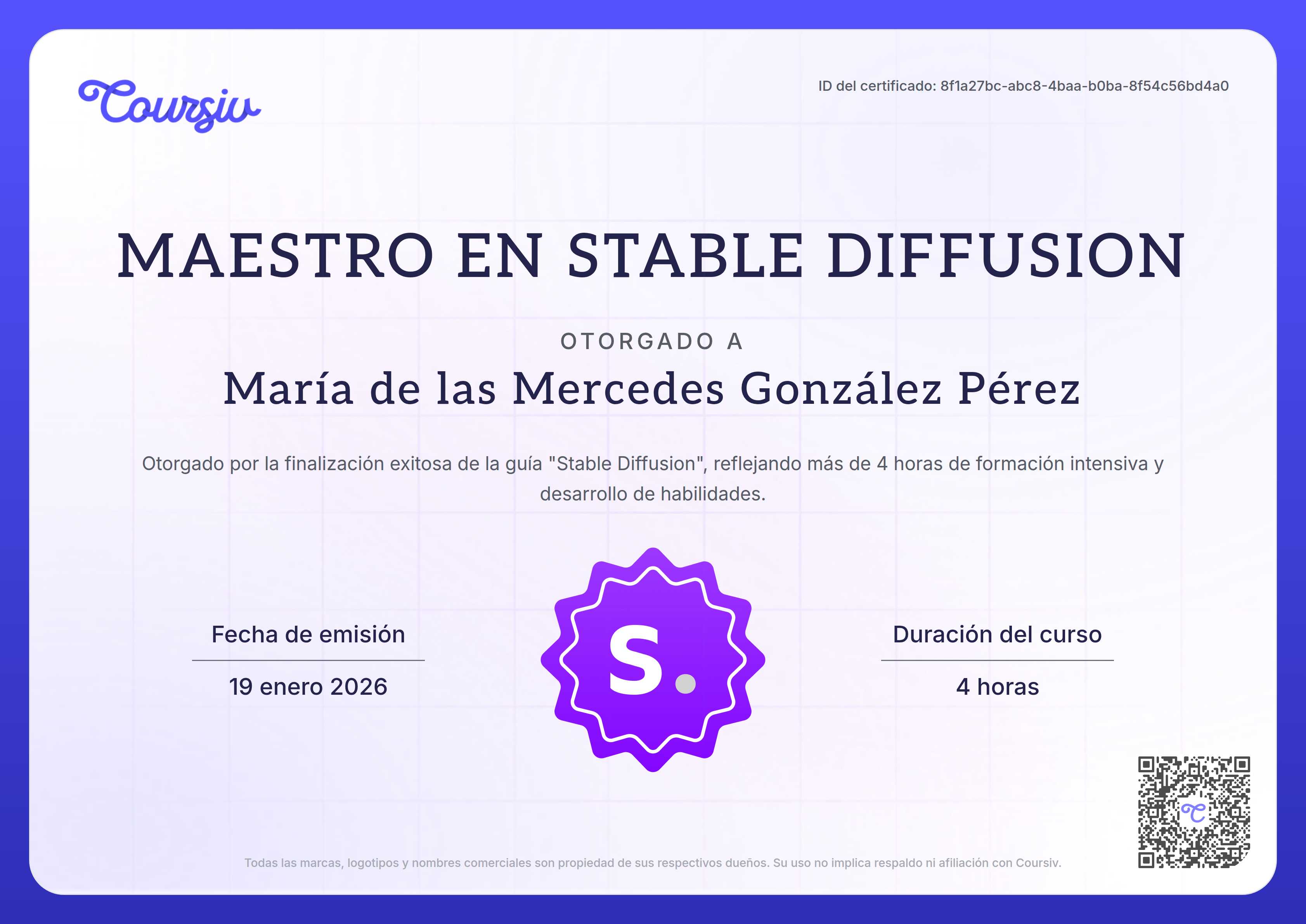 Certificate for Stable Diffusion
