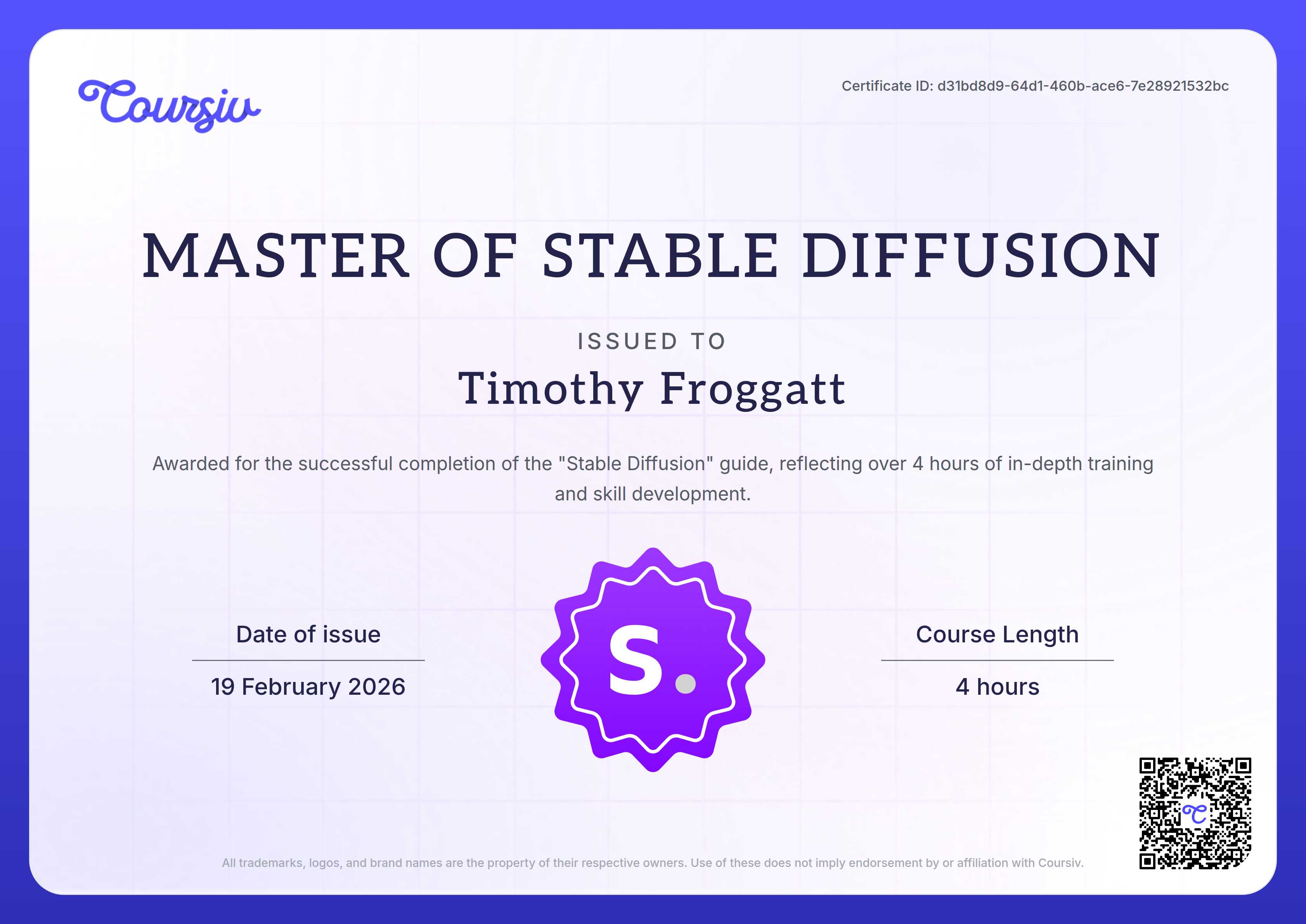 Certificate for Stable Diffusion