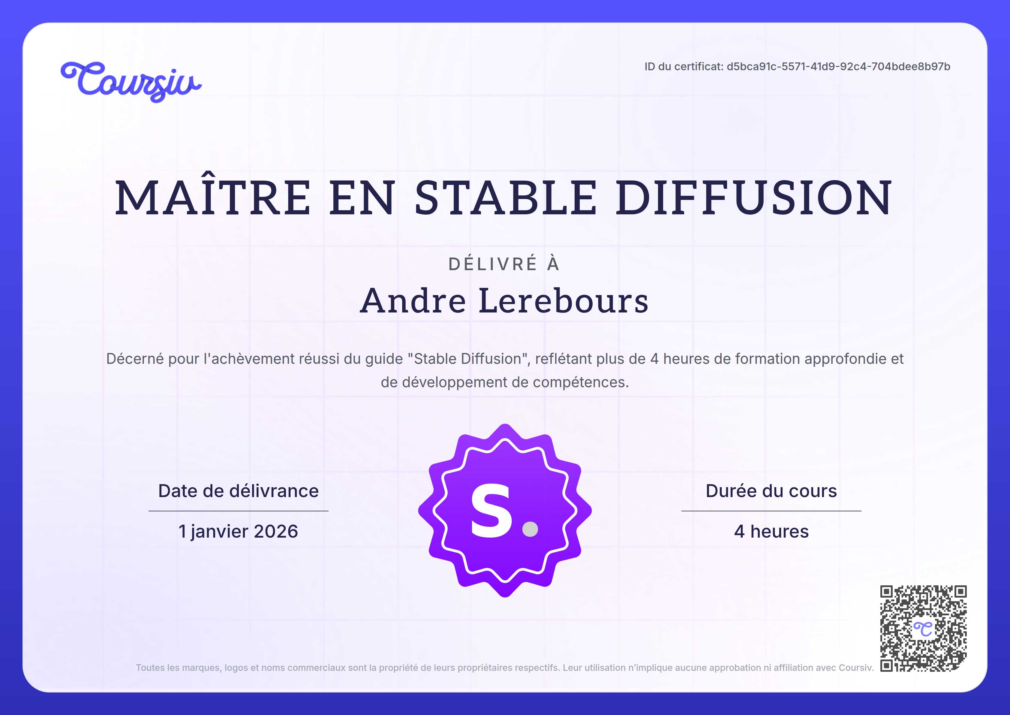 Certificate for Stable Diffusion