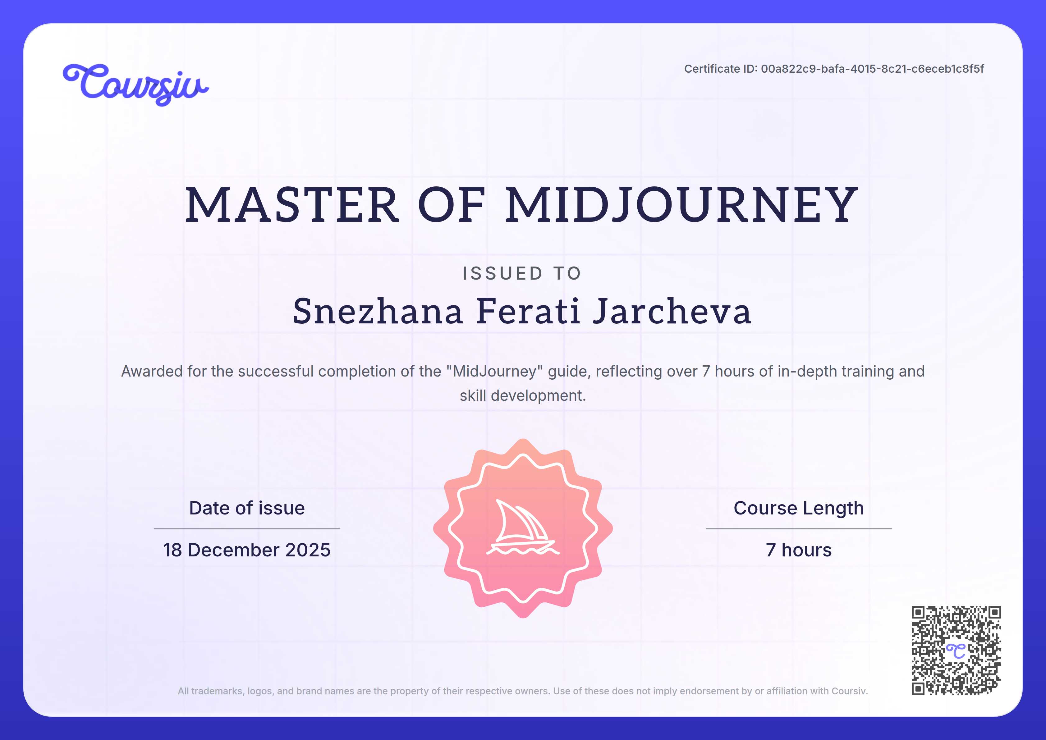 Certificate for MidJourney