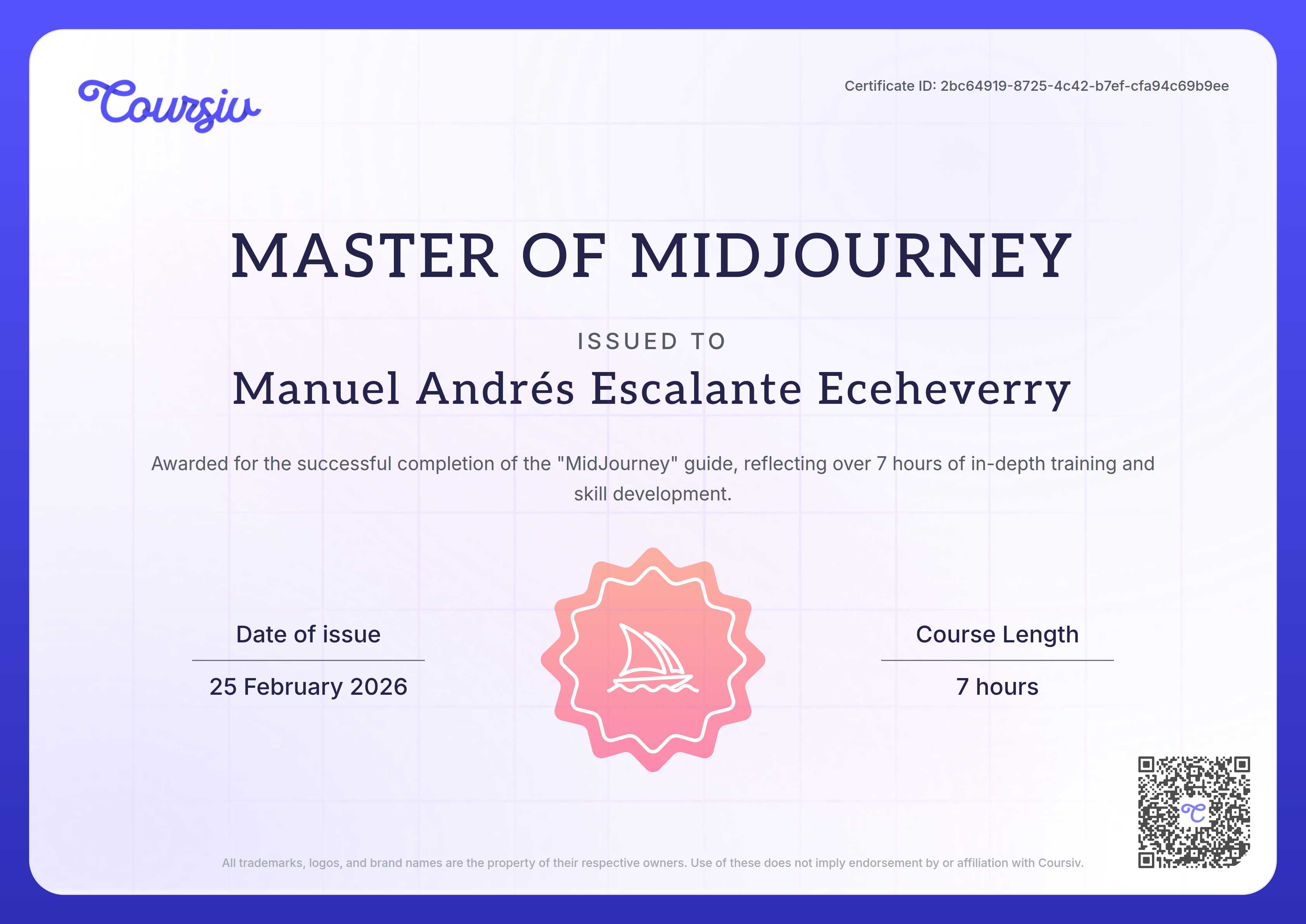 Certificate for MidJourney