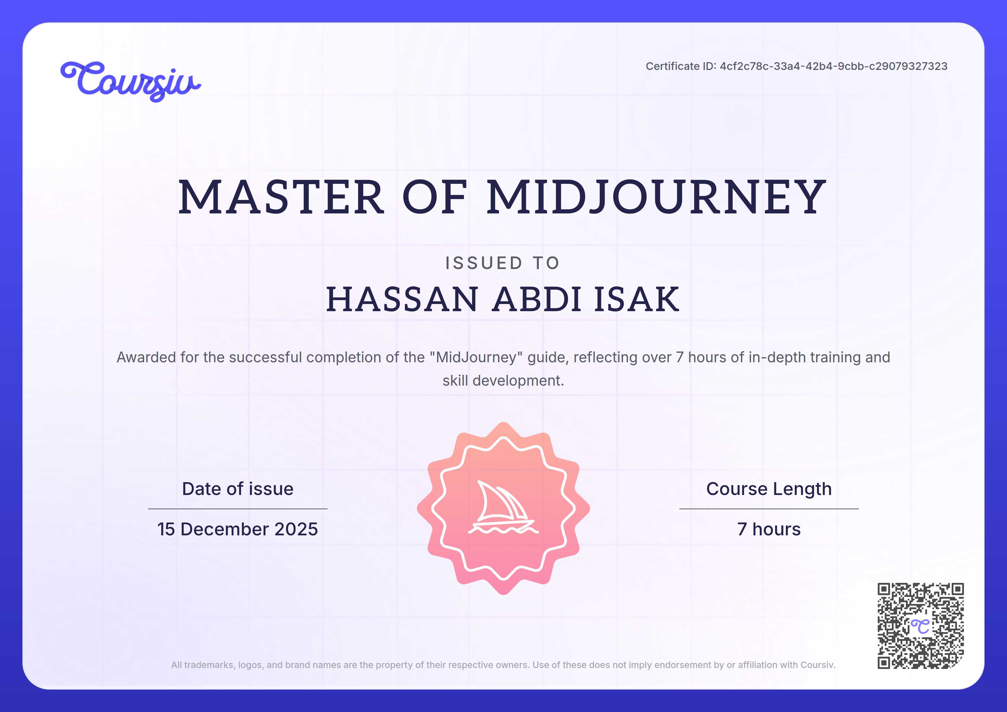 Certificate for MidJourney