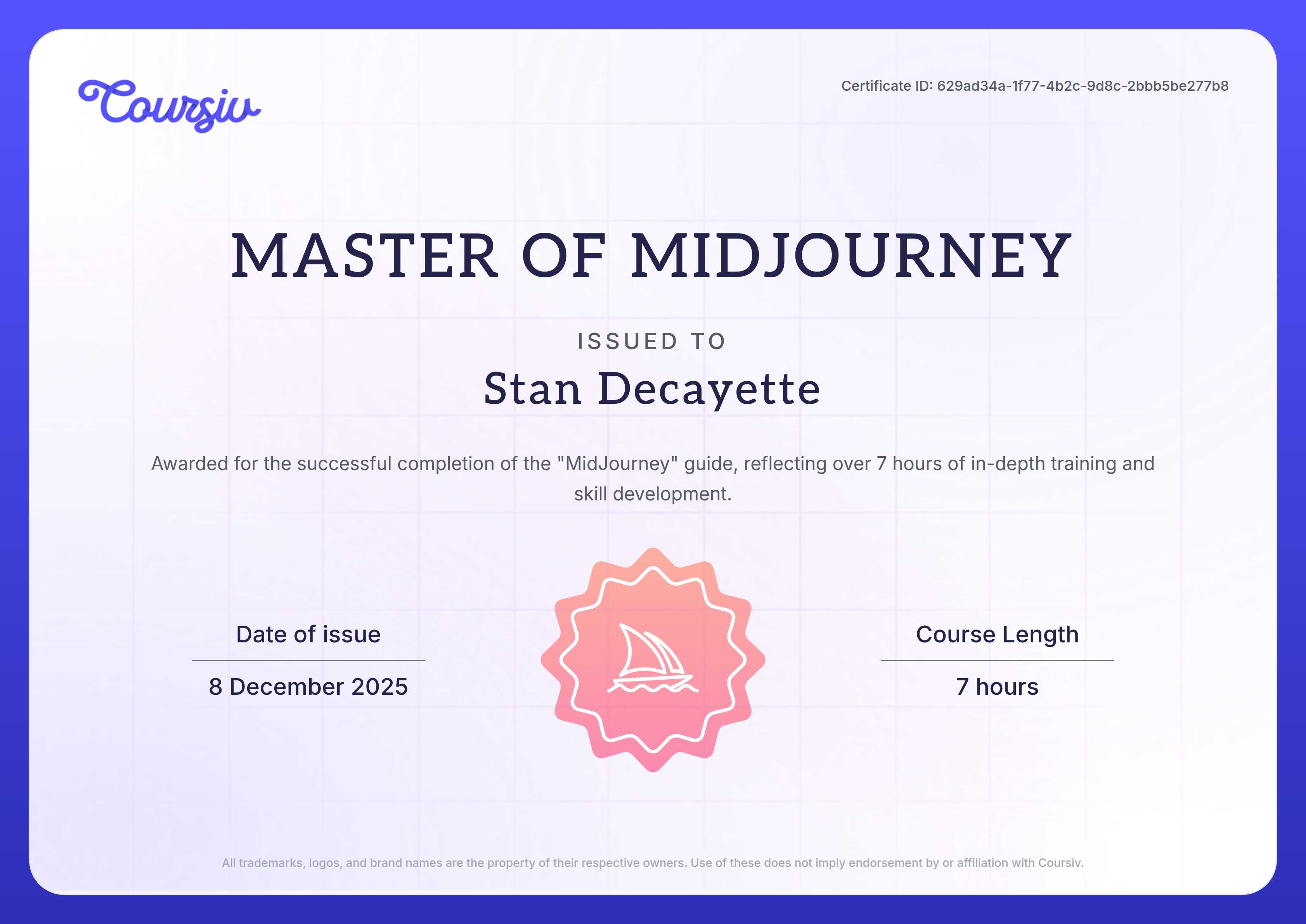 Certificate for MidJourney