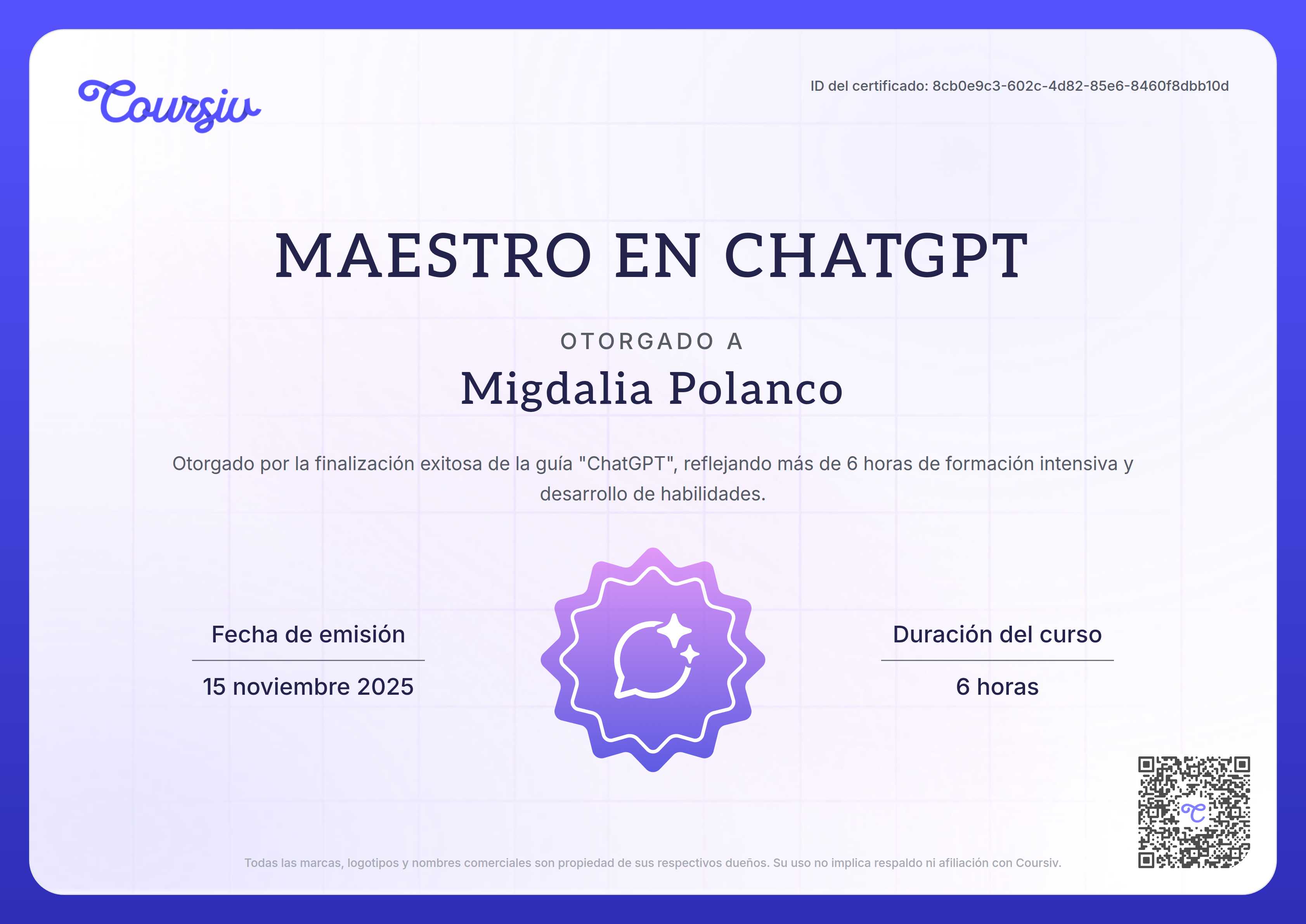 Certificate for ChatGPT