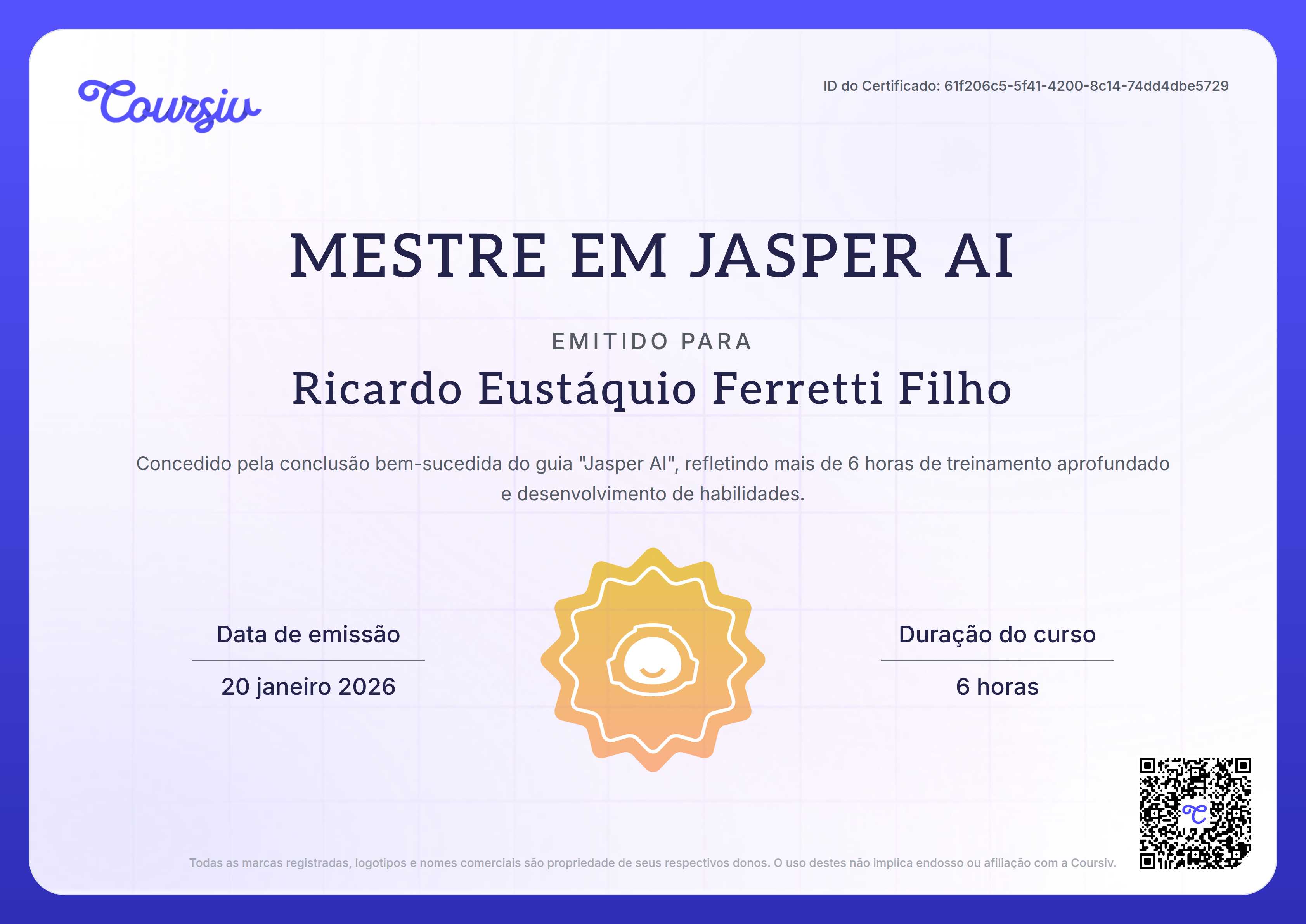 Certificate for Jasper AI