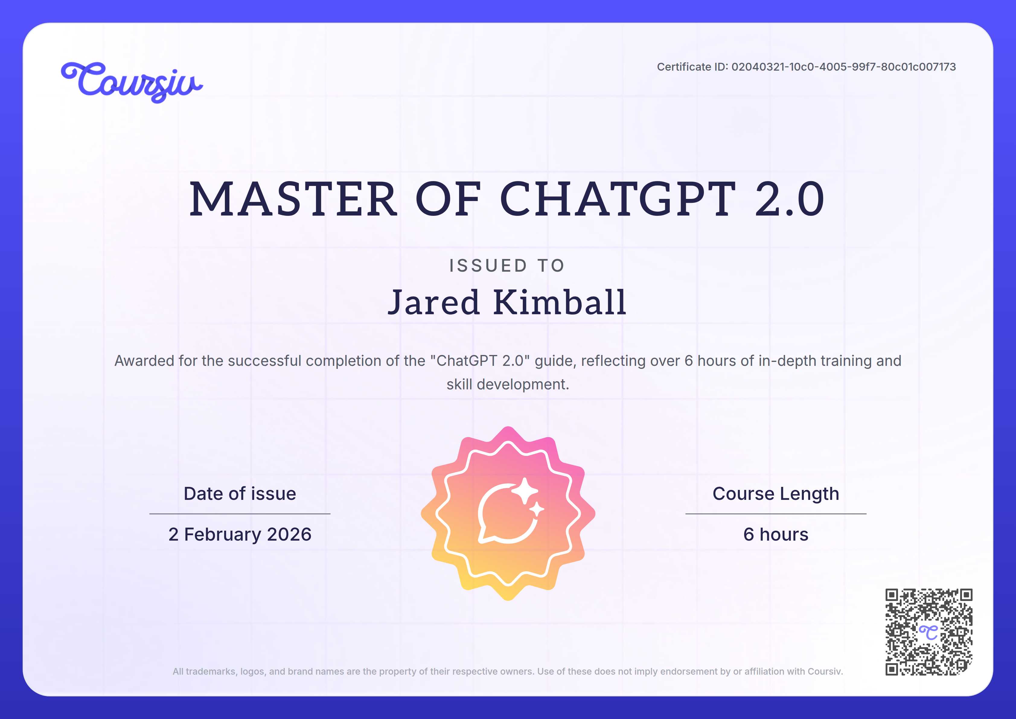Certificate for ChatGPT 2.0