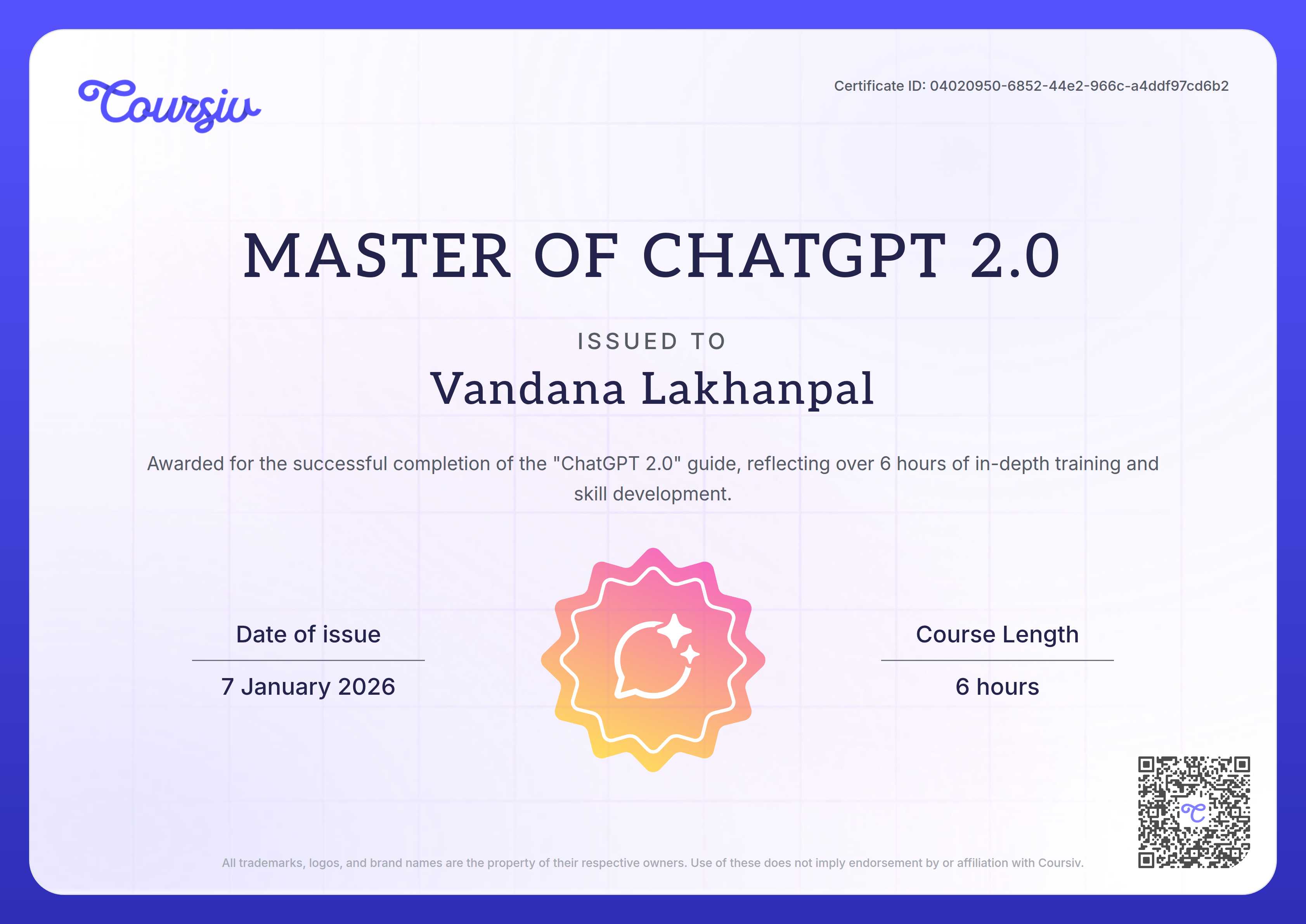 Certificate for ChatGPT 2.0