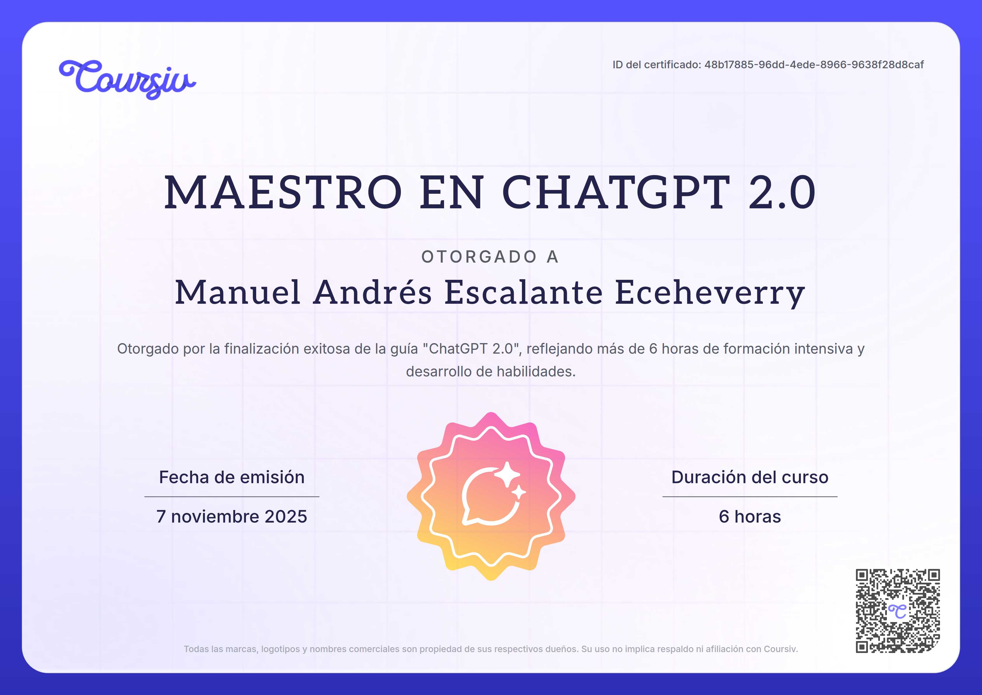 Certificate for ChatGPT 2.0