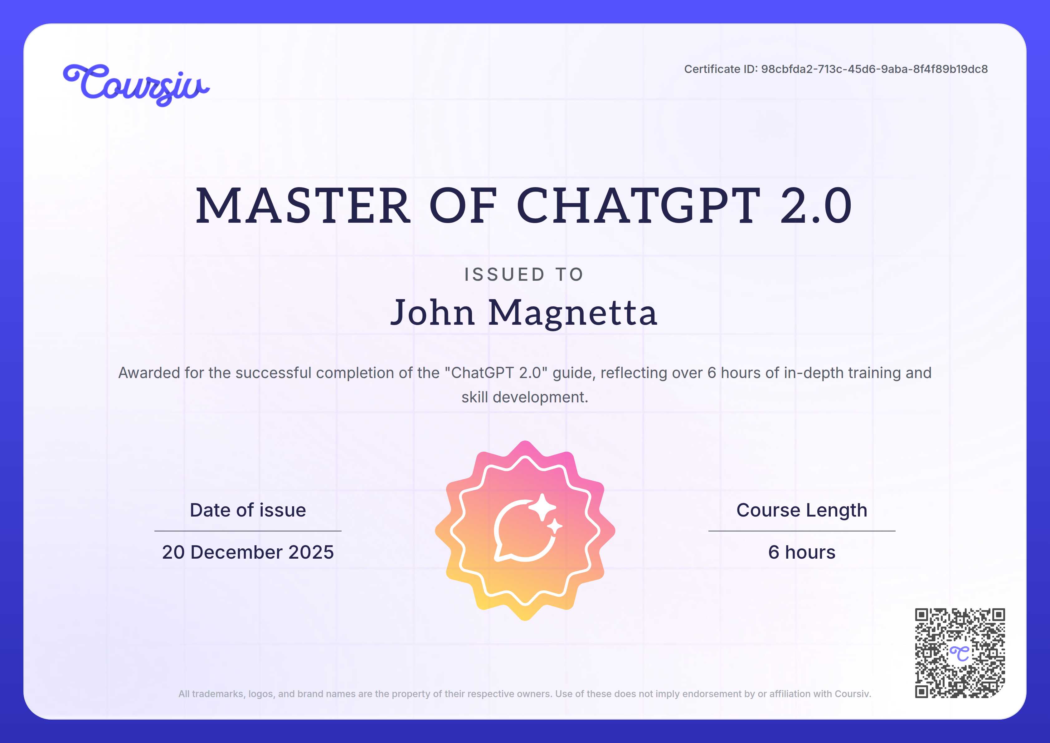 Certificate for ChatGPT 2.0