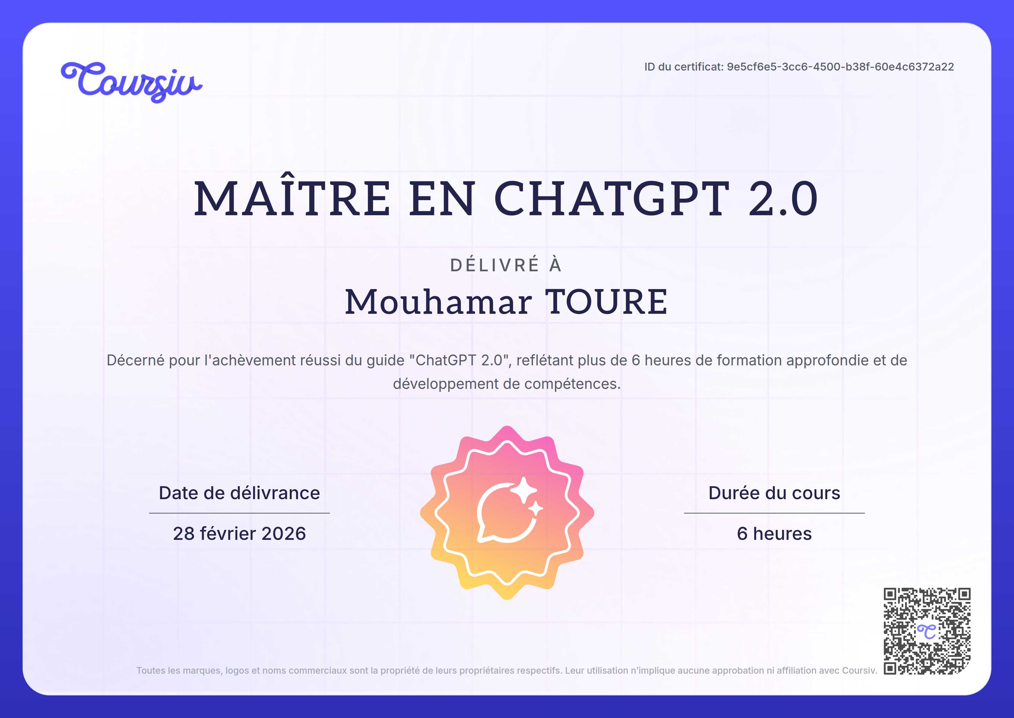 Certificate for ChatGPT 2.0