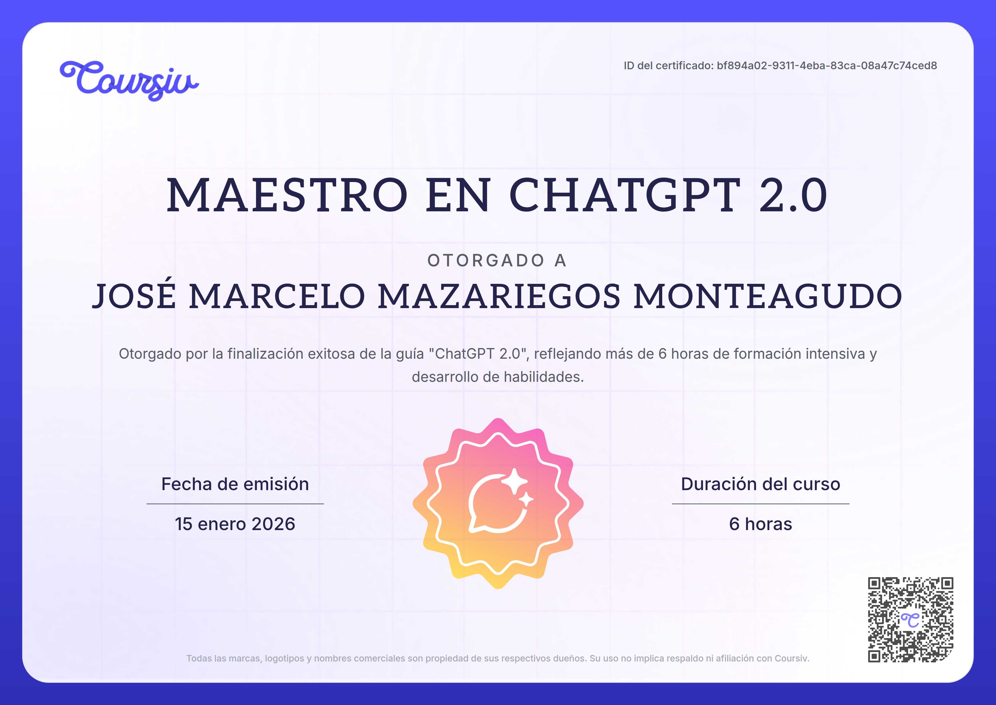 Certificate for ChatGPT 2.0