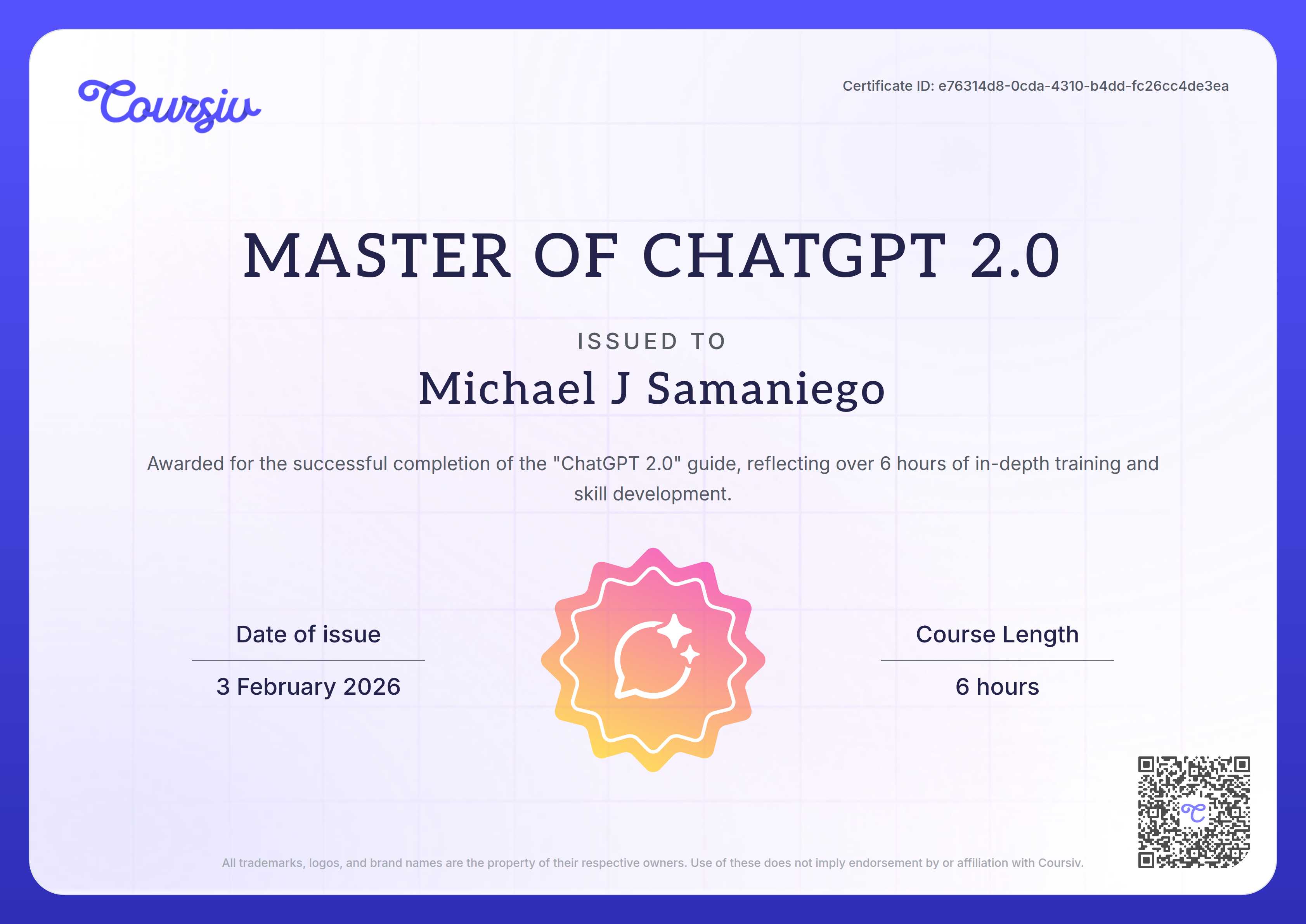 Certificate for ChatGPT 2.0