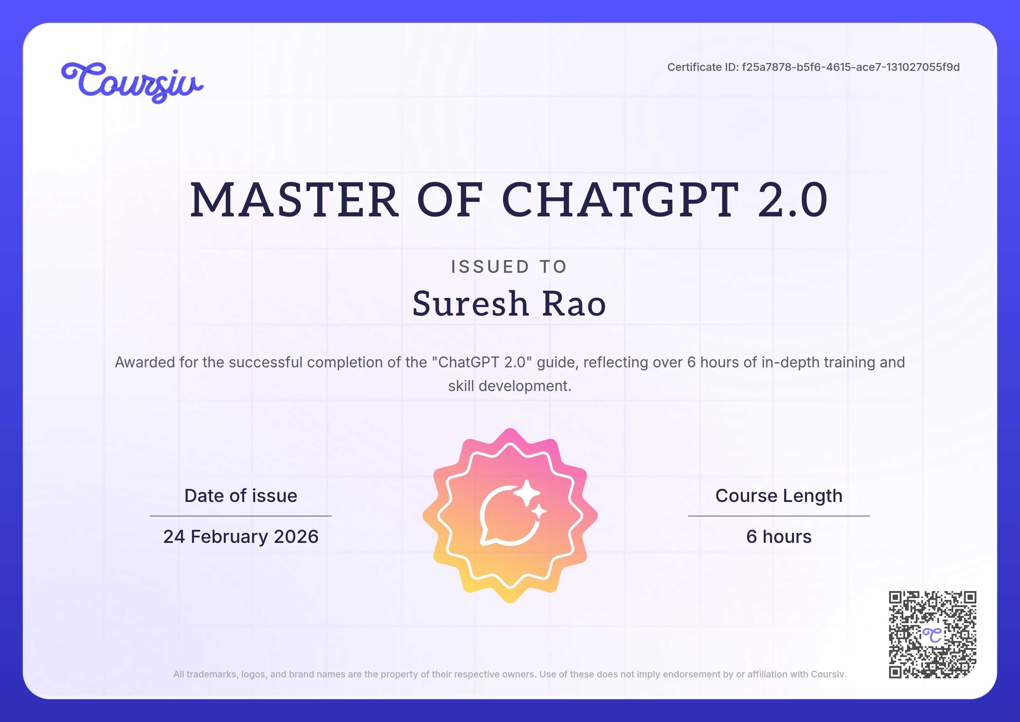 Certificate for ChatGPT 2.0