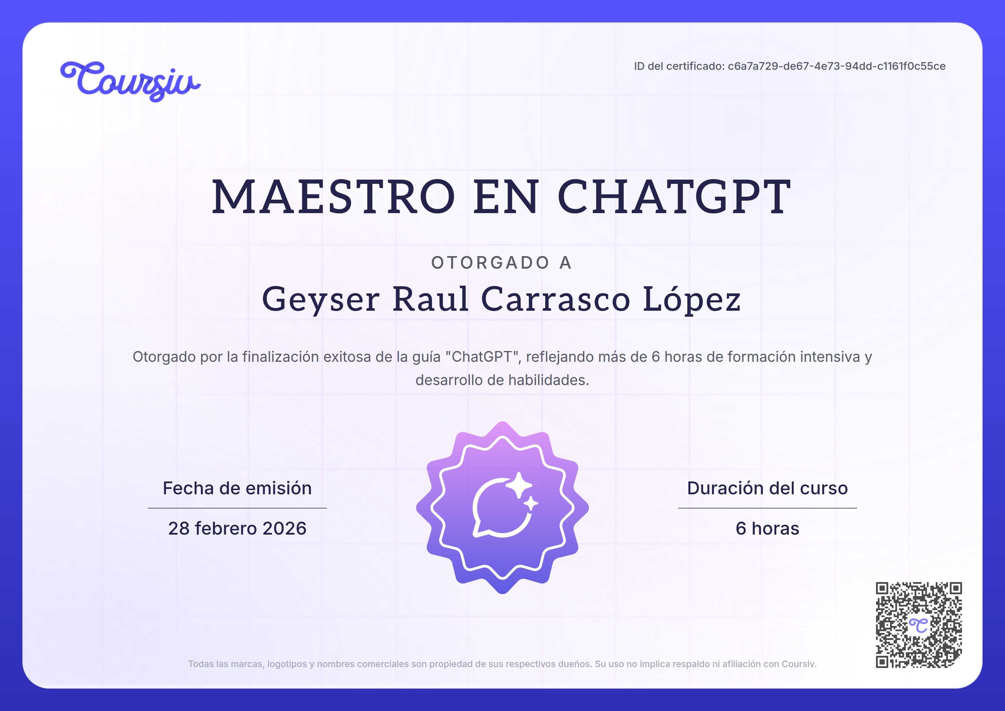Certificate for ChatGPT