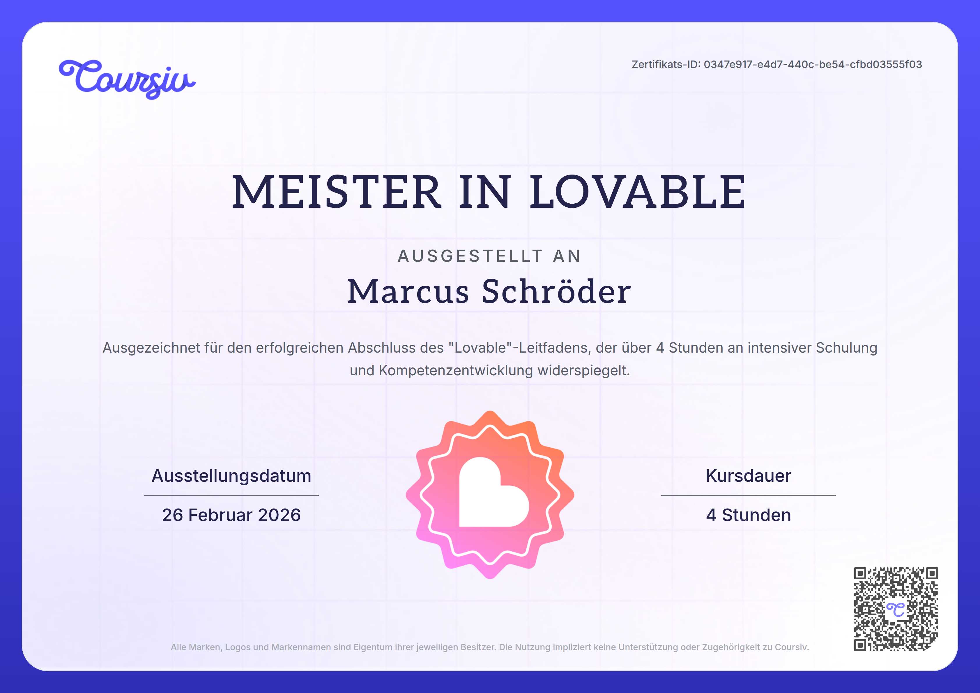 Certificate for Lovable