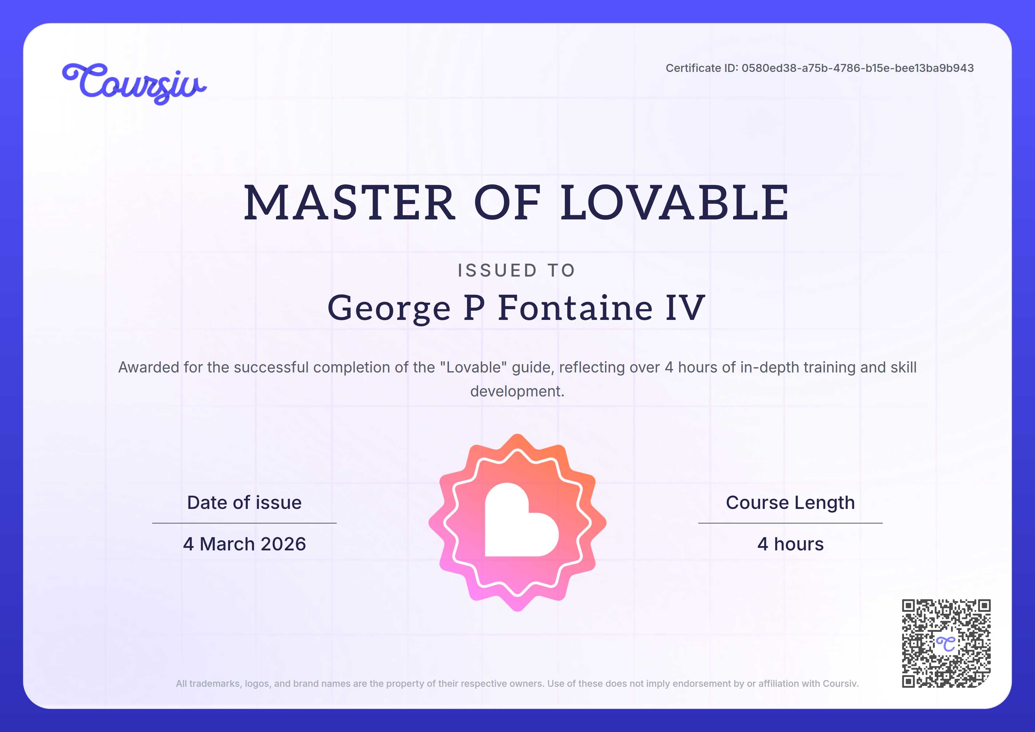 Certificate for Lovable