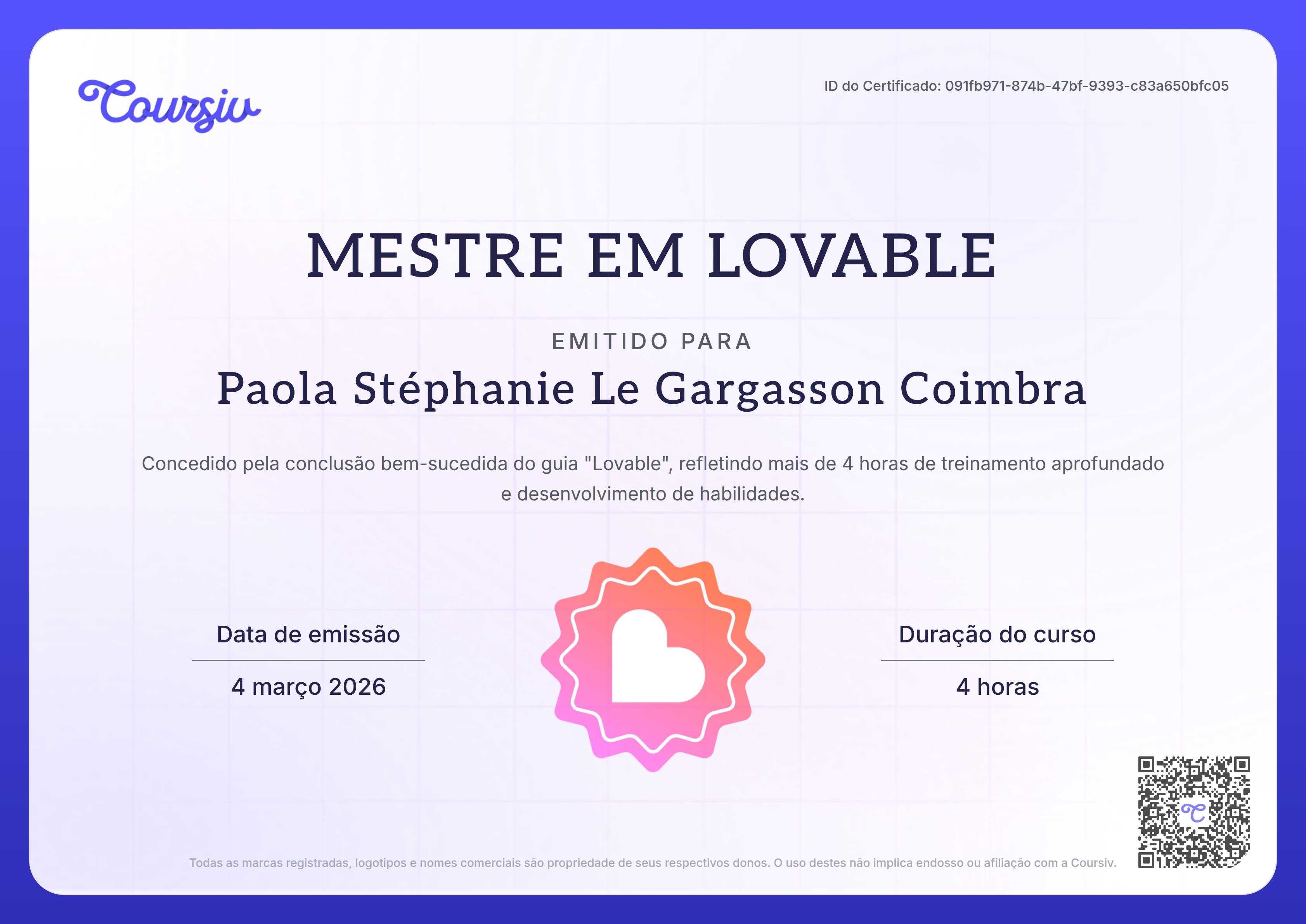 Certificate for Lovable