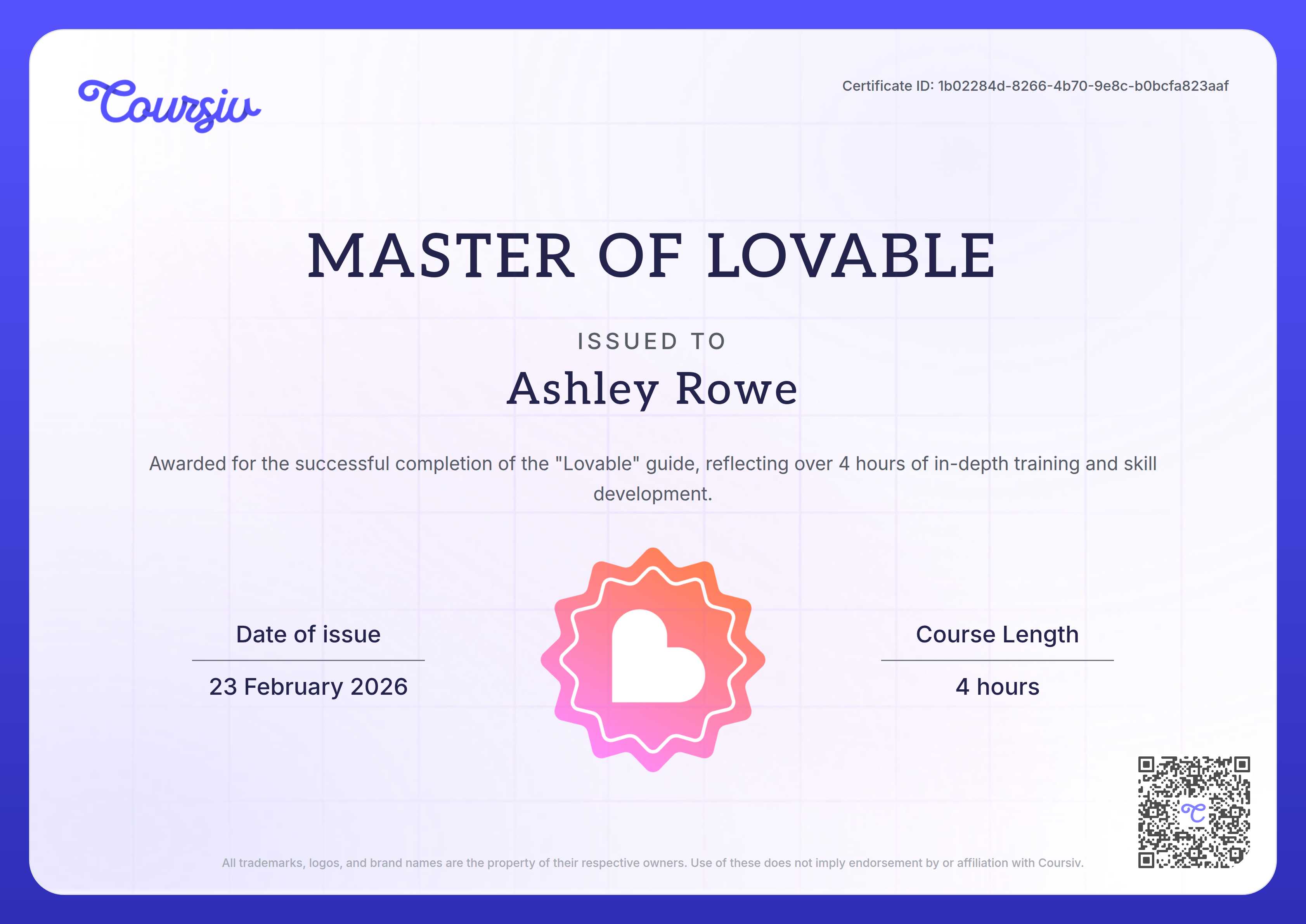 Certificate for Lovable
