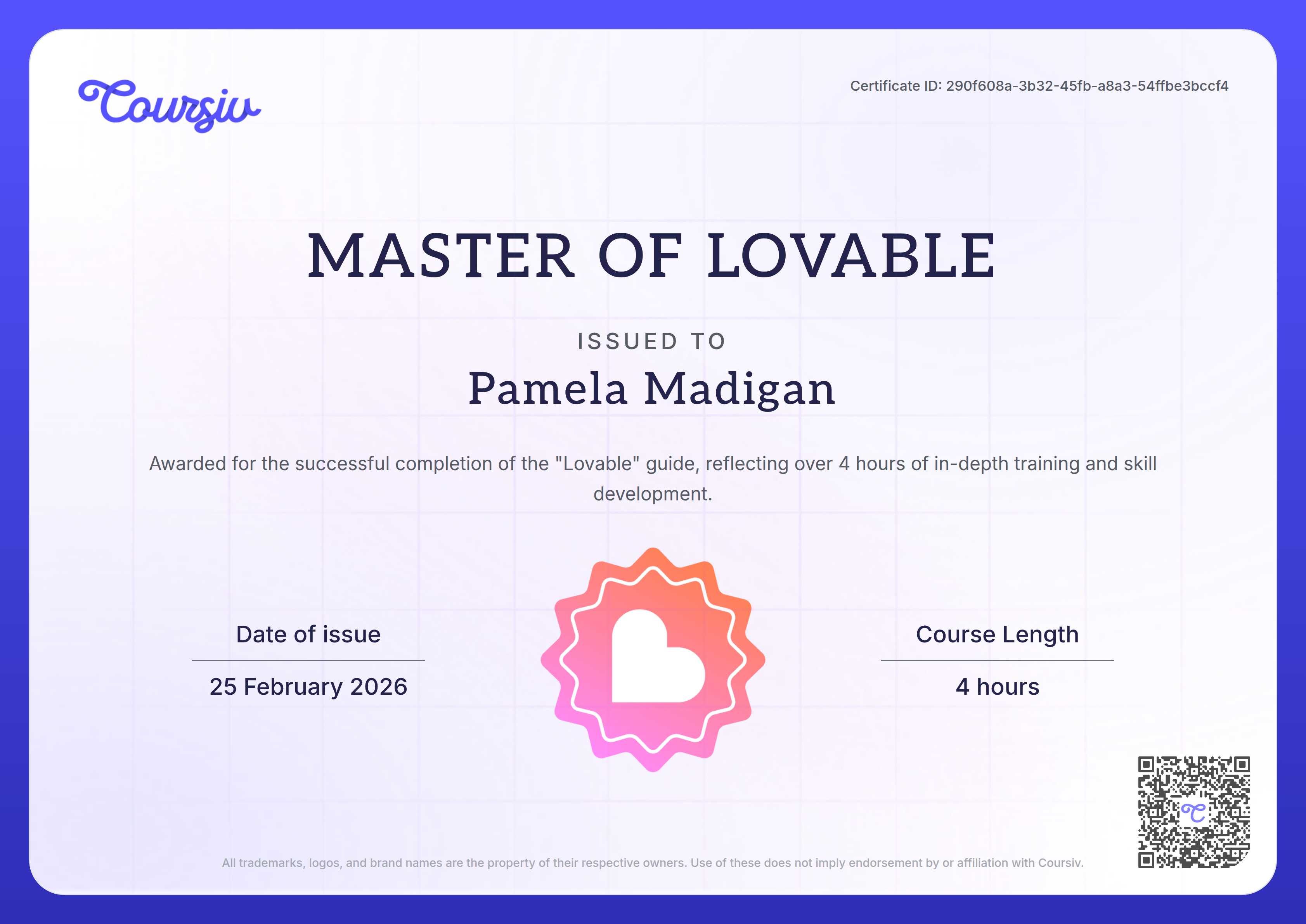 Certificate for Lovable