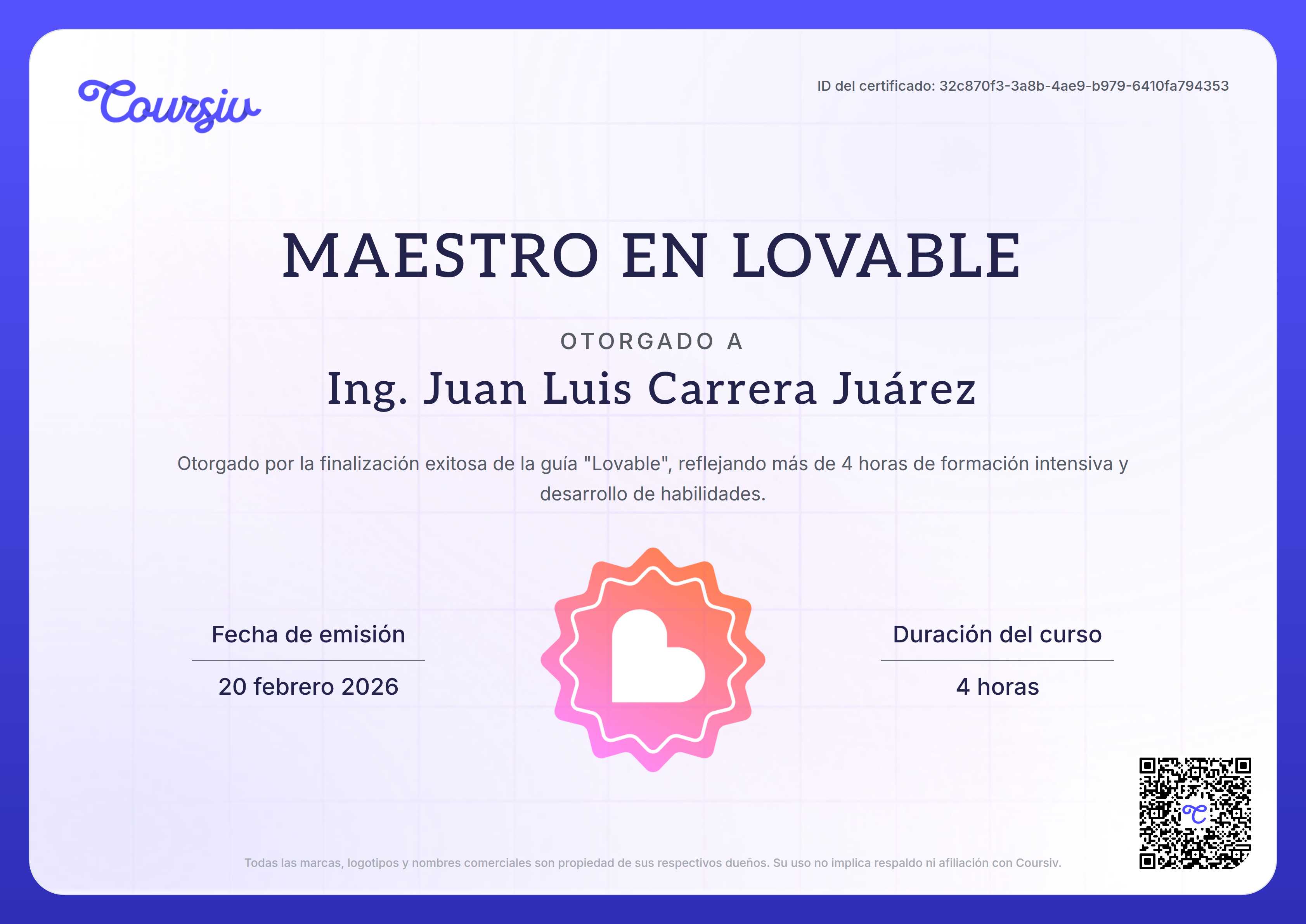 Certificate for Lovable