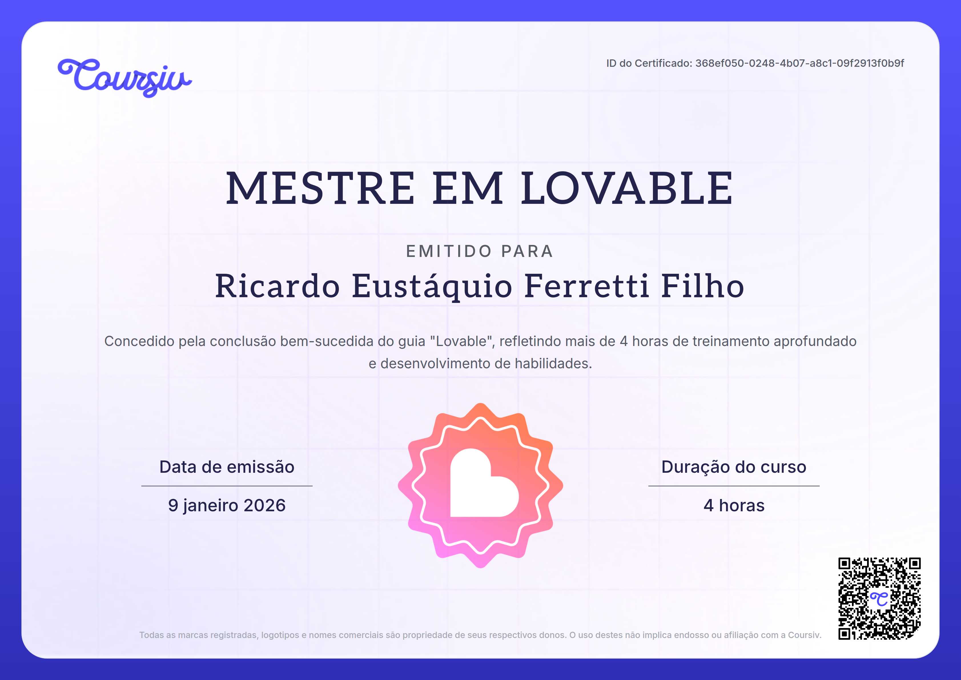 Certificate for Lovable
