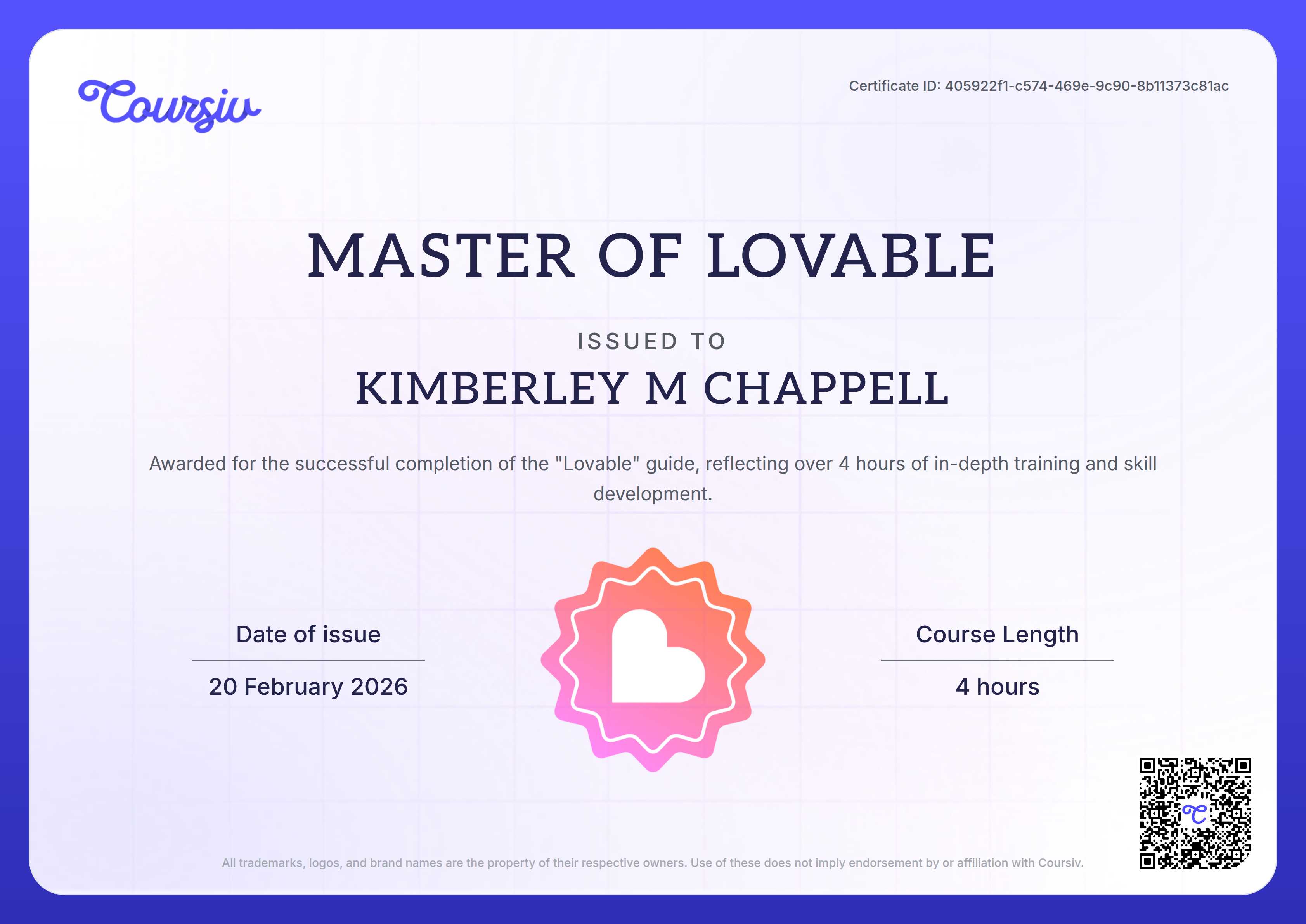 Certificate for Lovable