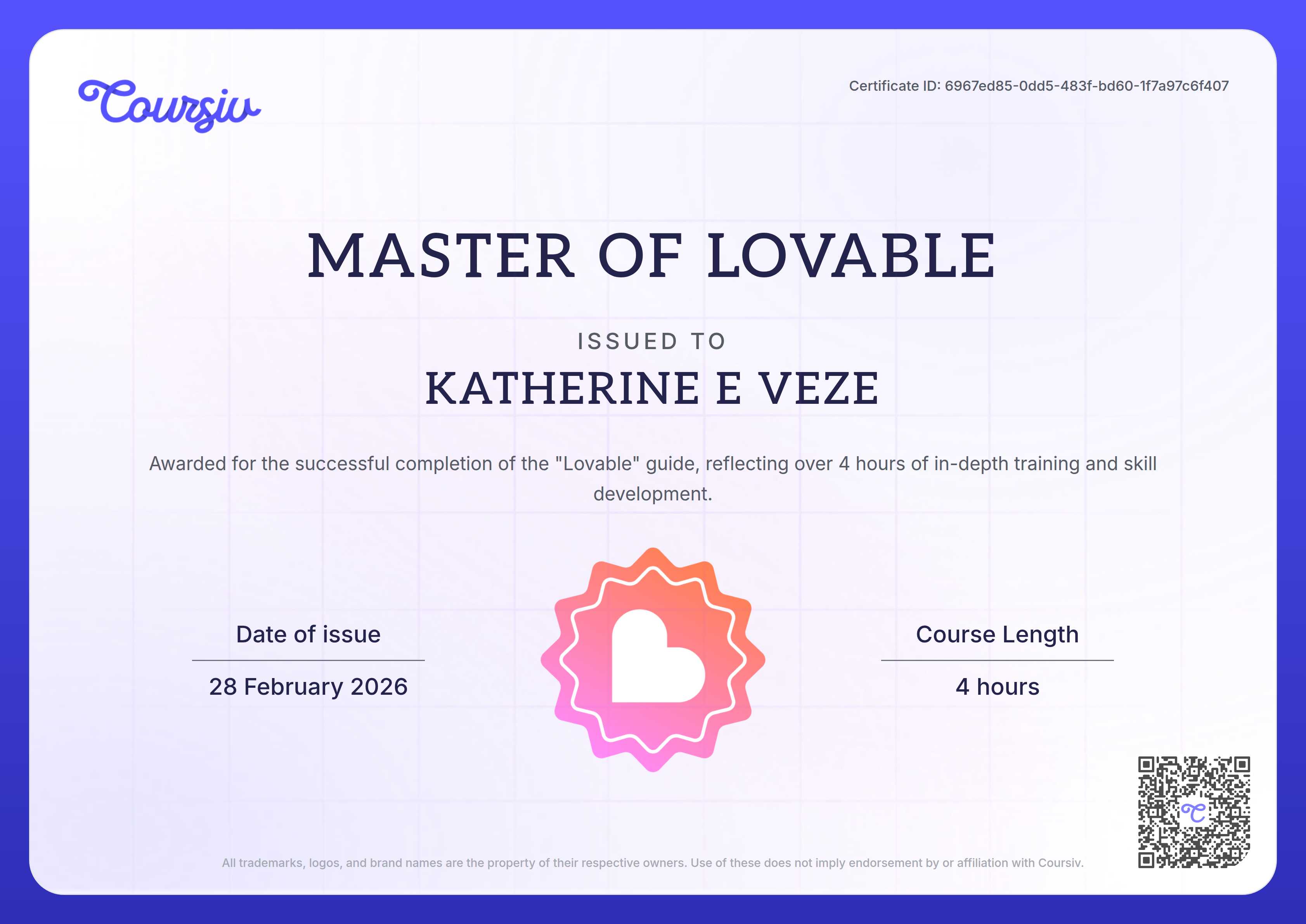 Certificate for Lovable