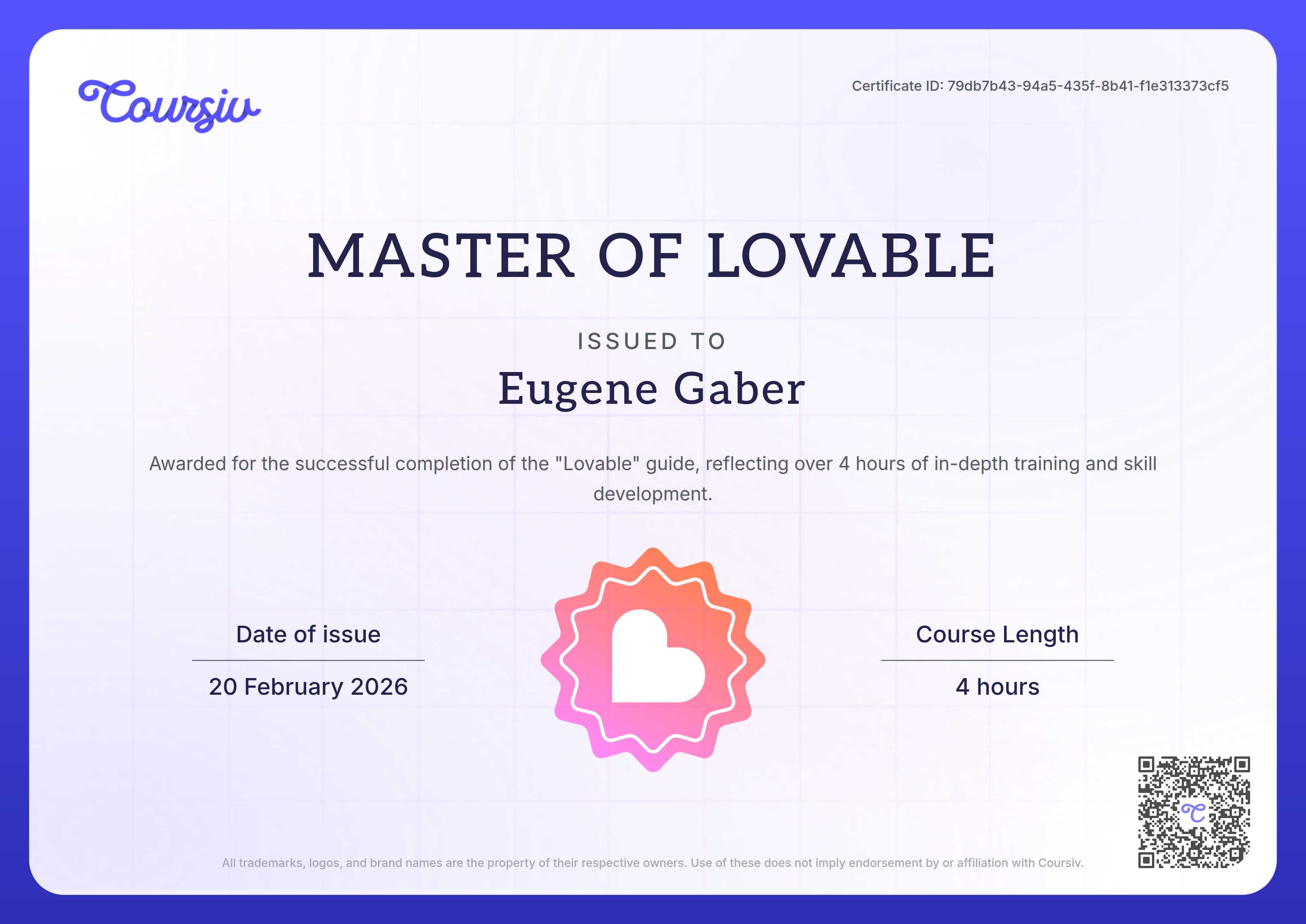 Certificate for Lovable