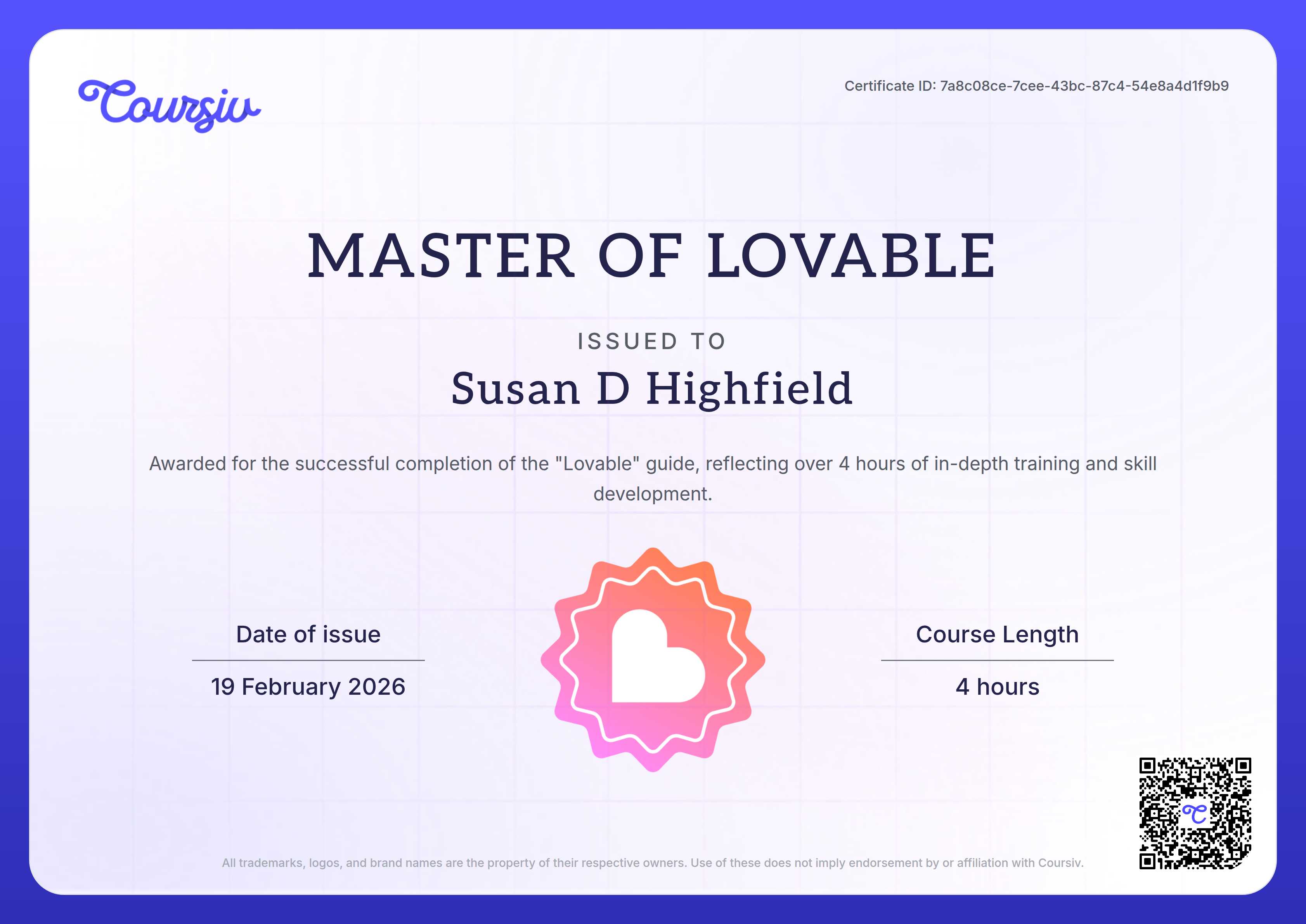 Certificate for Lovable