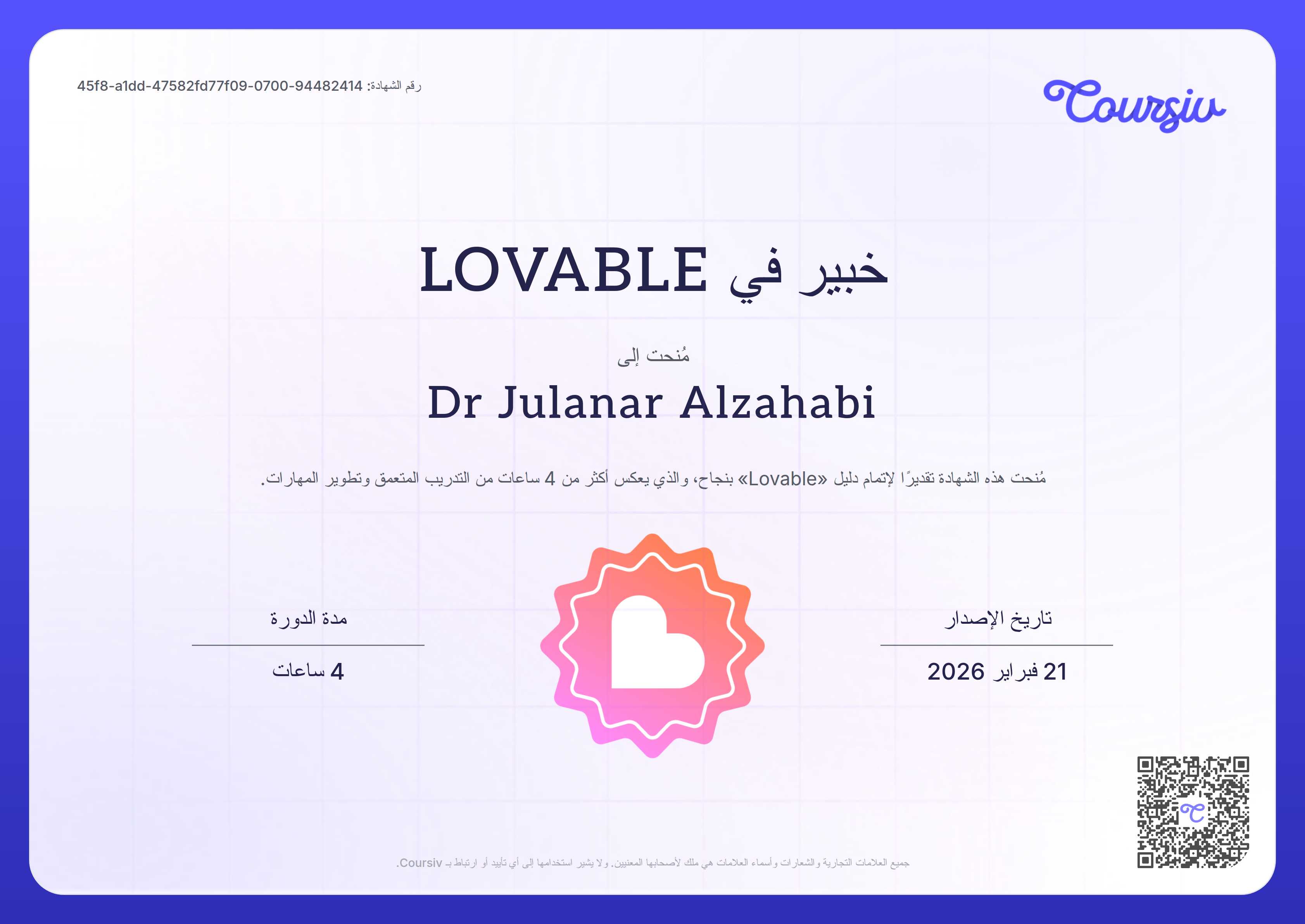 Certificate for Lovable