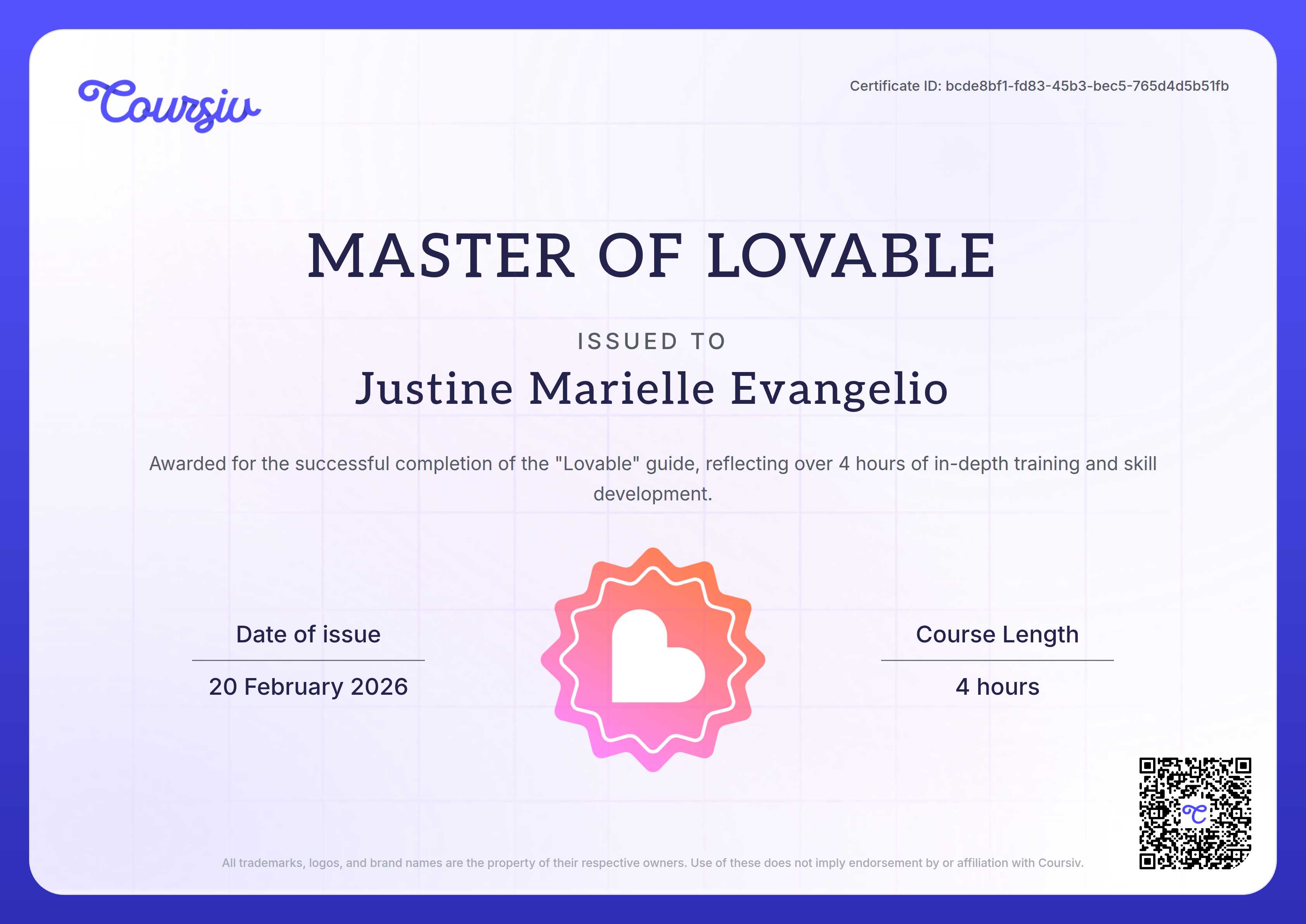 Certificate for Lovable