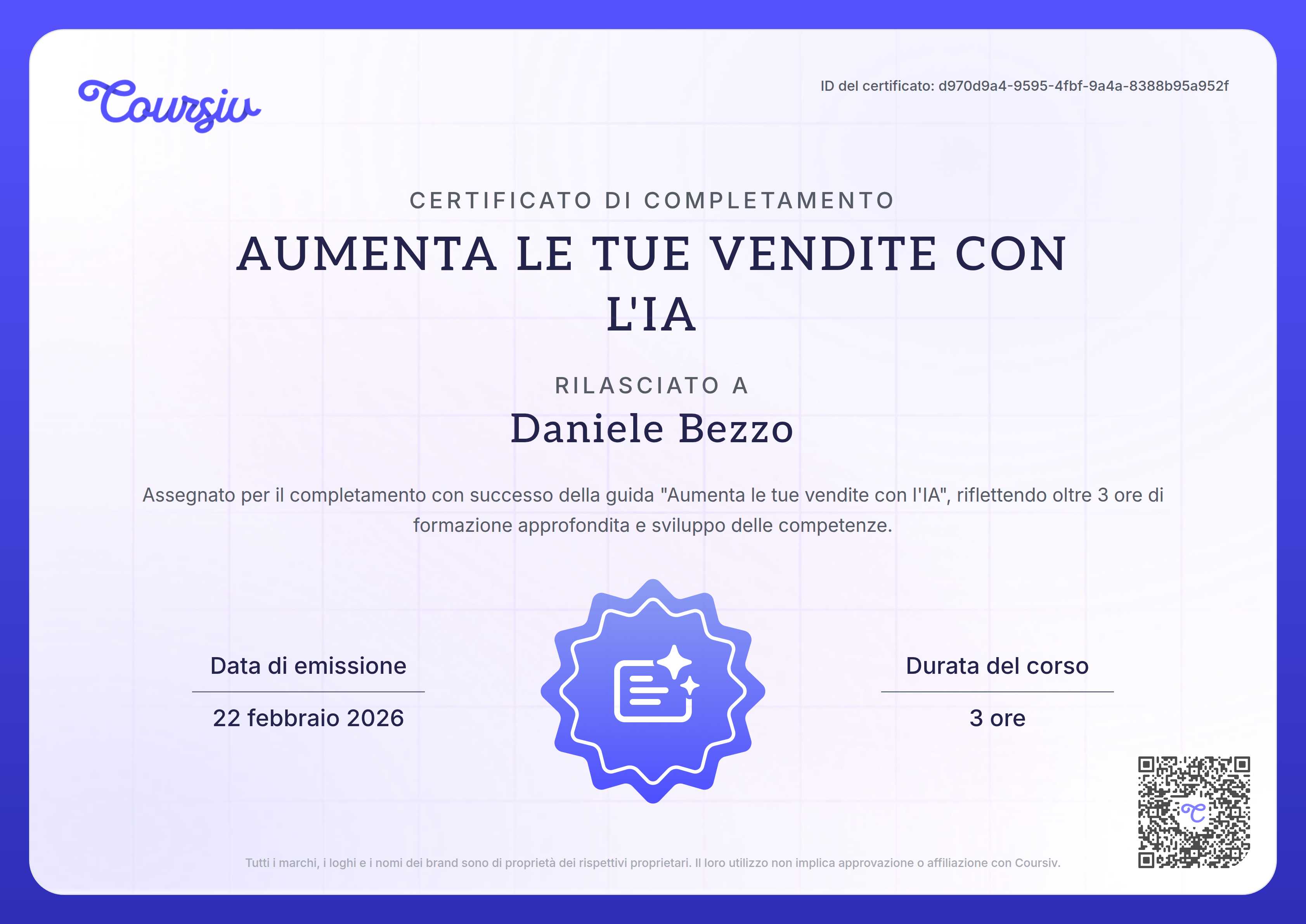 Certificate for Aumenta le tue vendite con l'IA