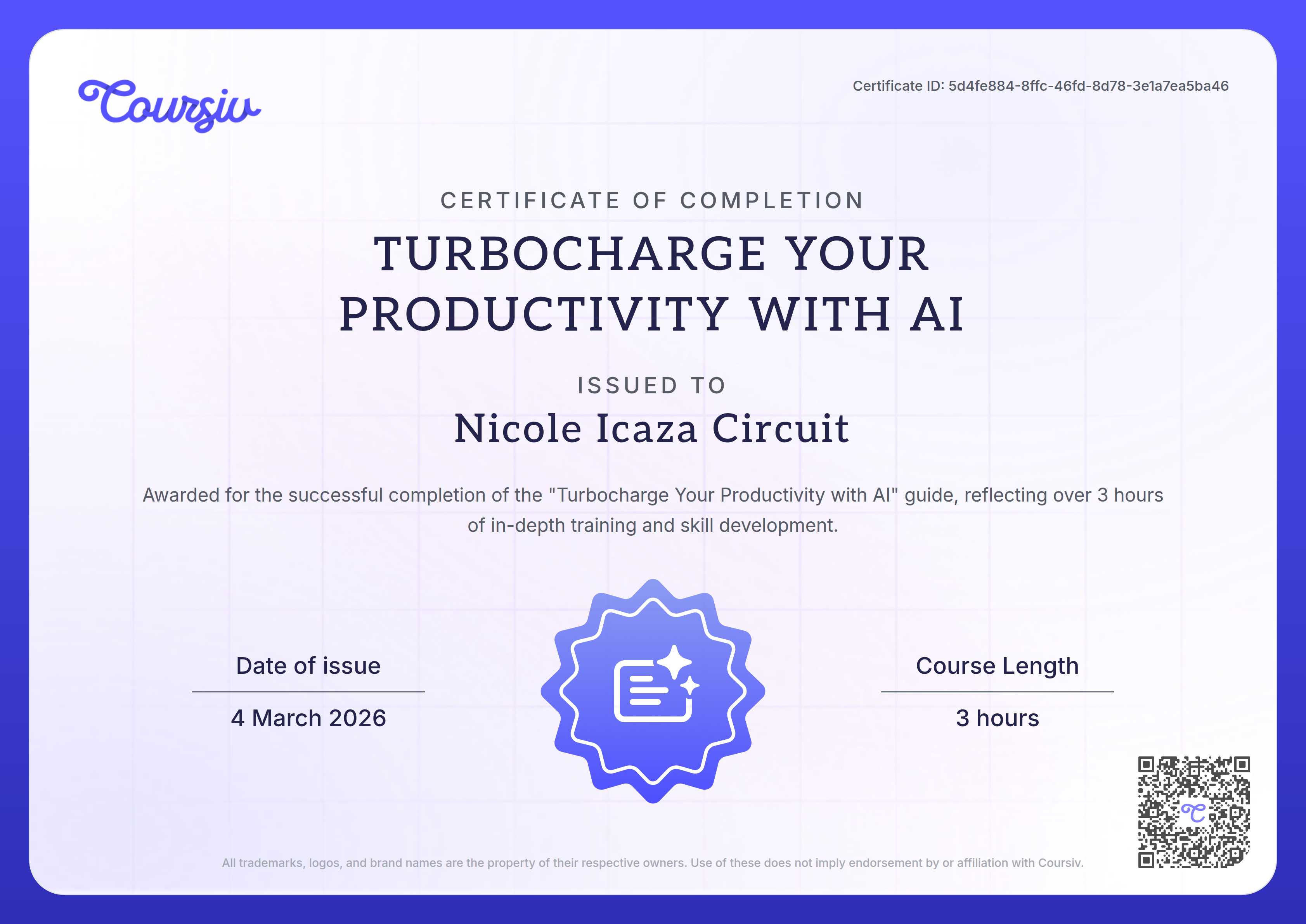 Certificate for Turbocharge Your Productivity with AI