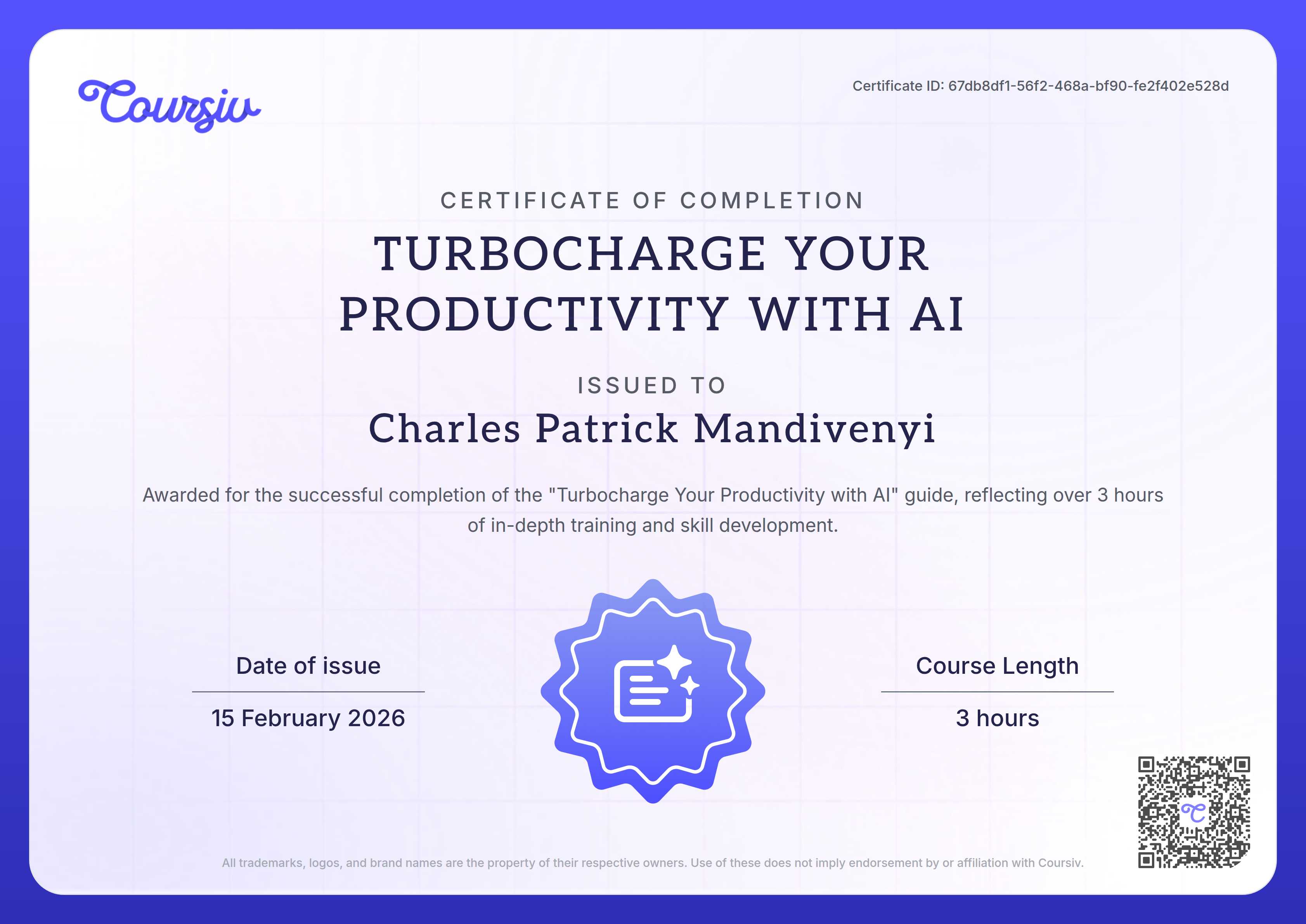 Certificate for Turbocharge Your Productivity with AI