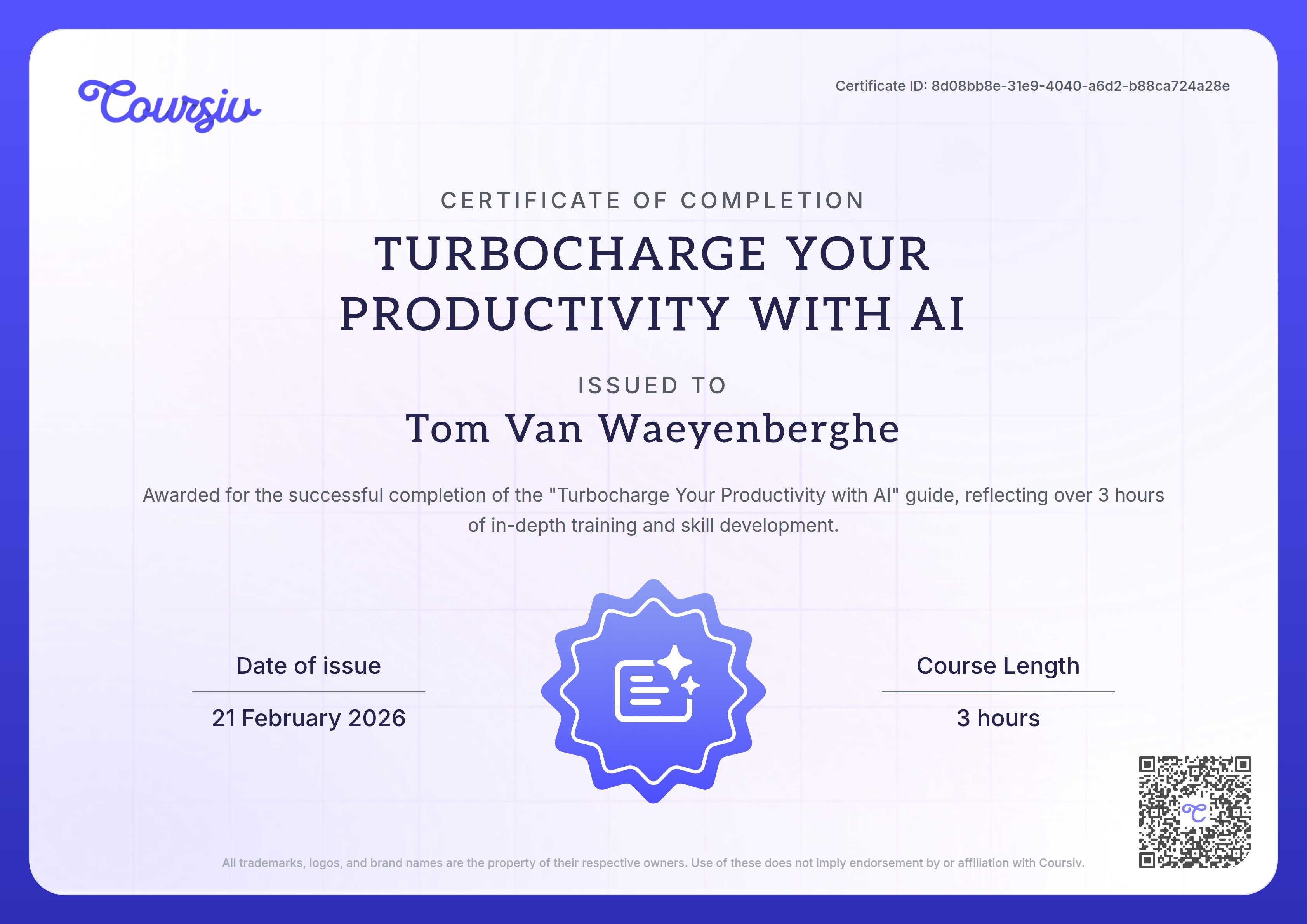 Certificate for Turbocharge Your Productivity with AI