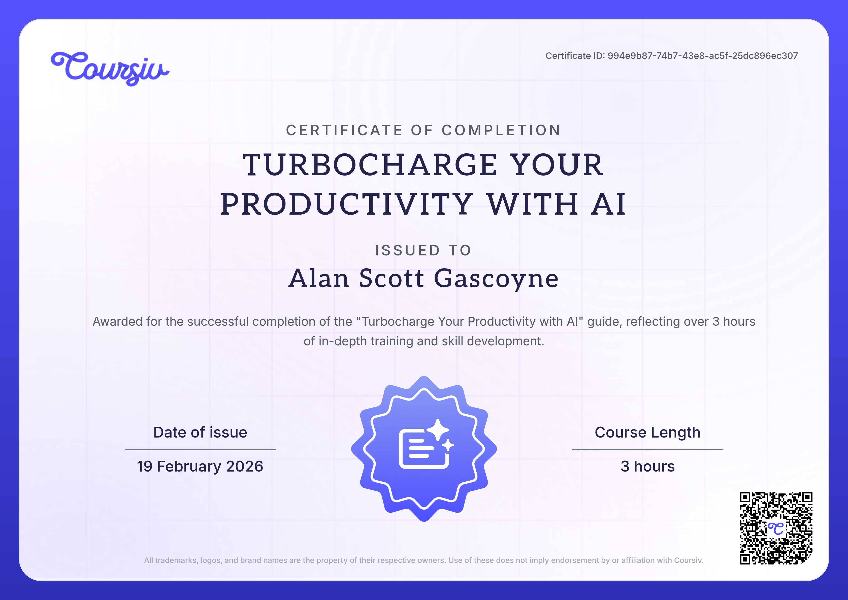 Certificate for Turbocharge Your Productivity with AI
