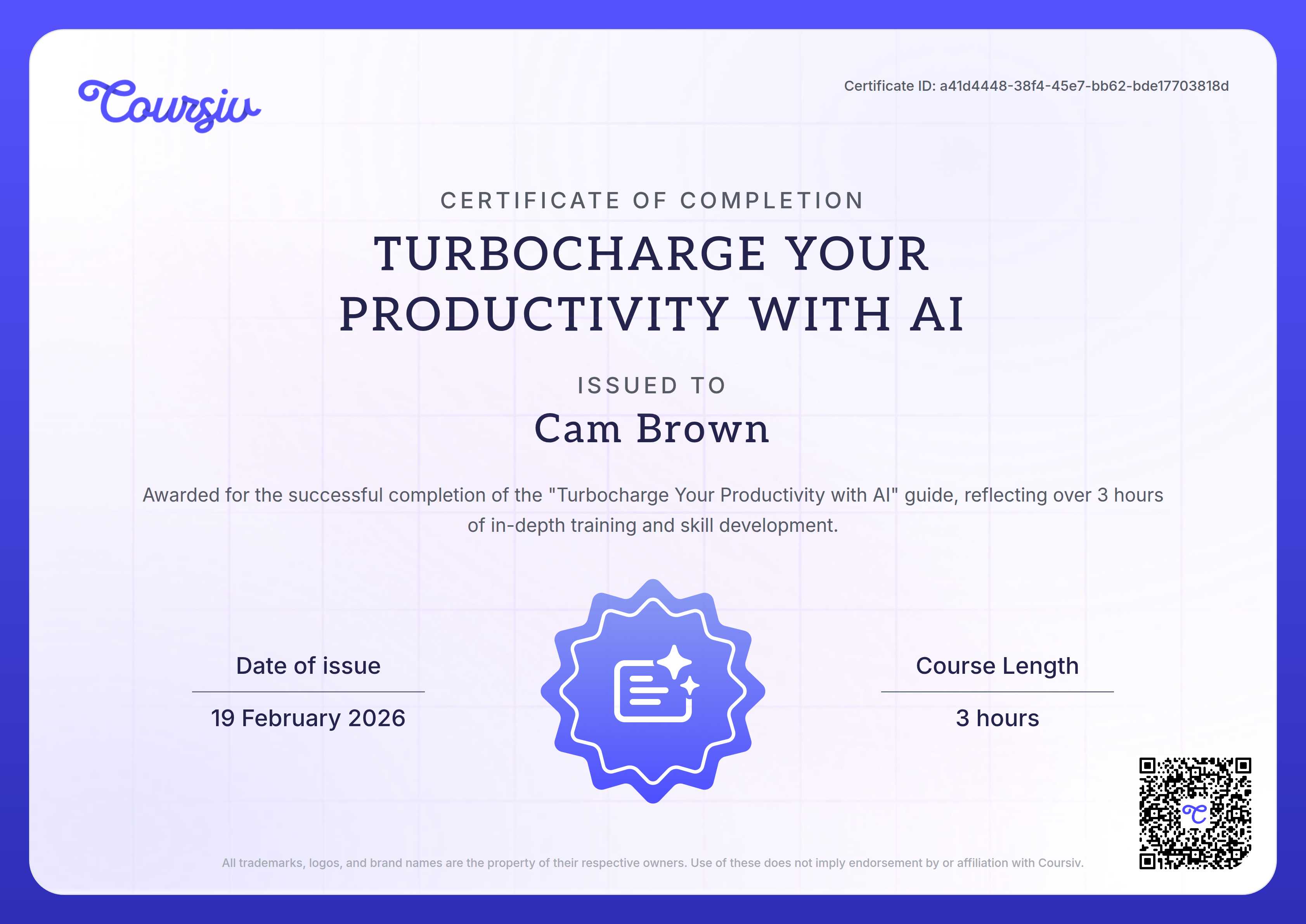 Certificate for Turbocharge Your Productivity with AI