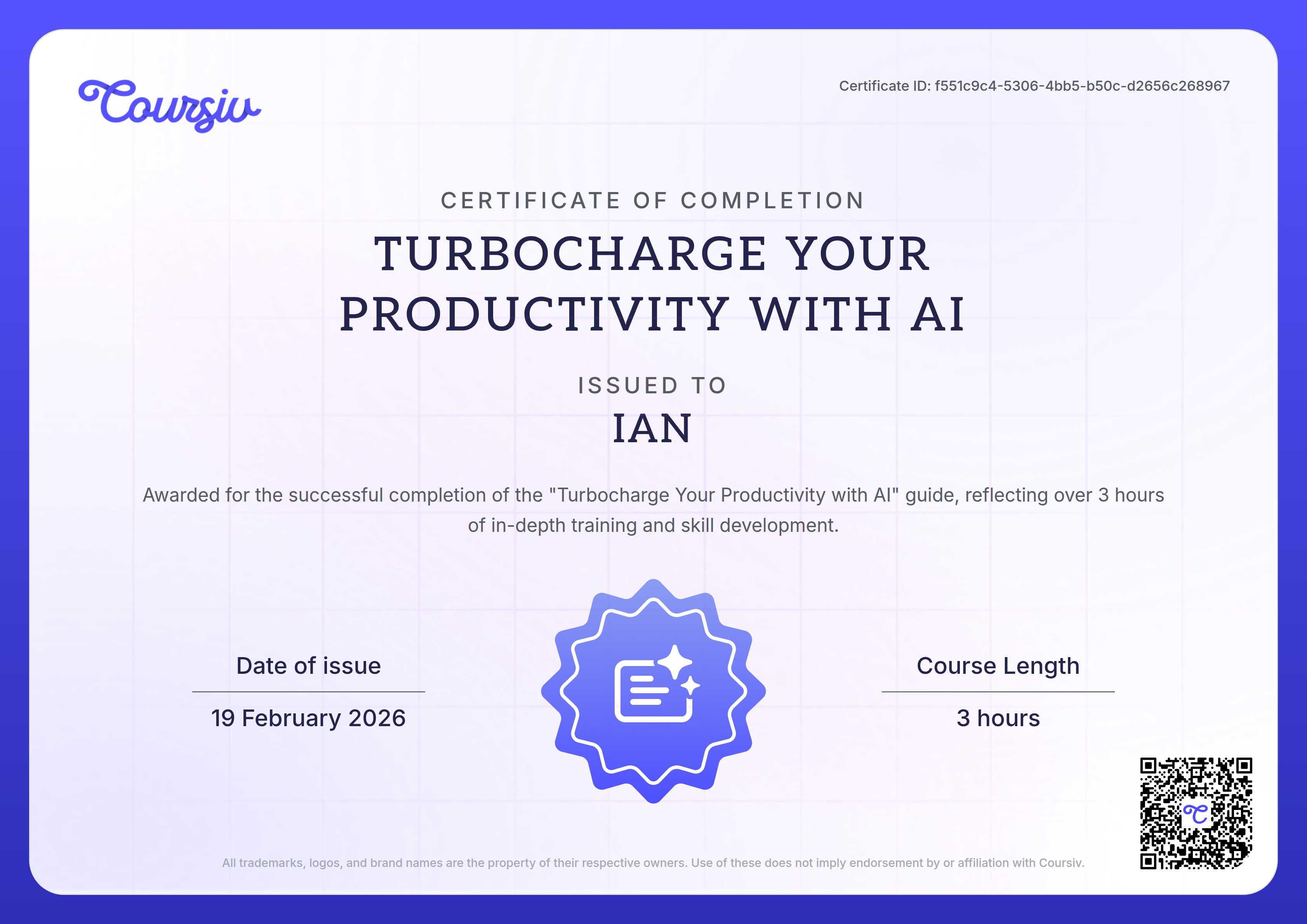 Certificate for Turbocharge Your Productivity with AI