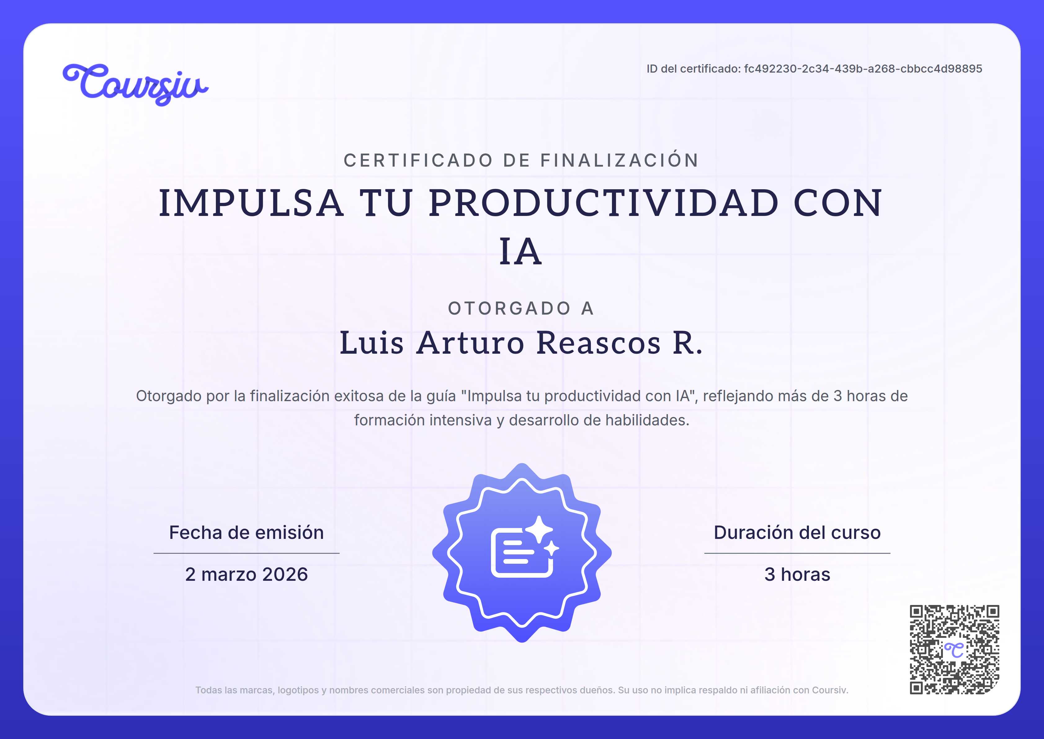 Certificate for Acelera tu productividad con IA